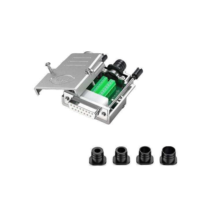 DB15 Female Solderless Shielded Metal Hood Connector - RS232 D-Sub Serial Adapter for Industrial Automation & Computer Networking