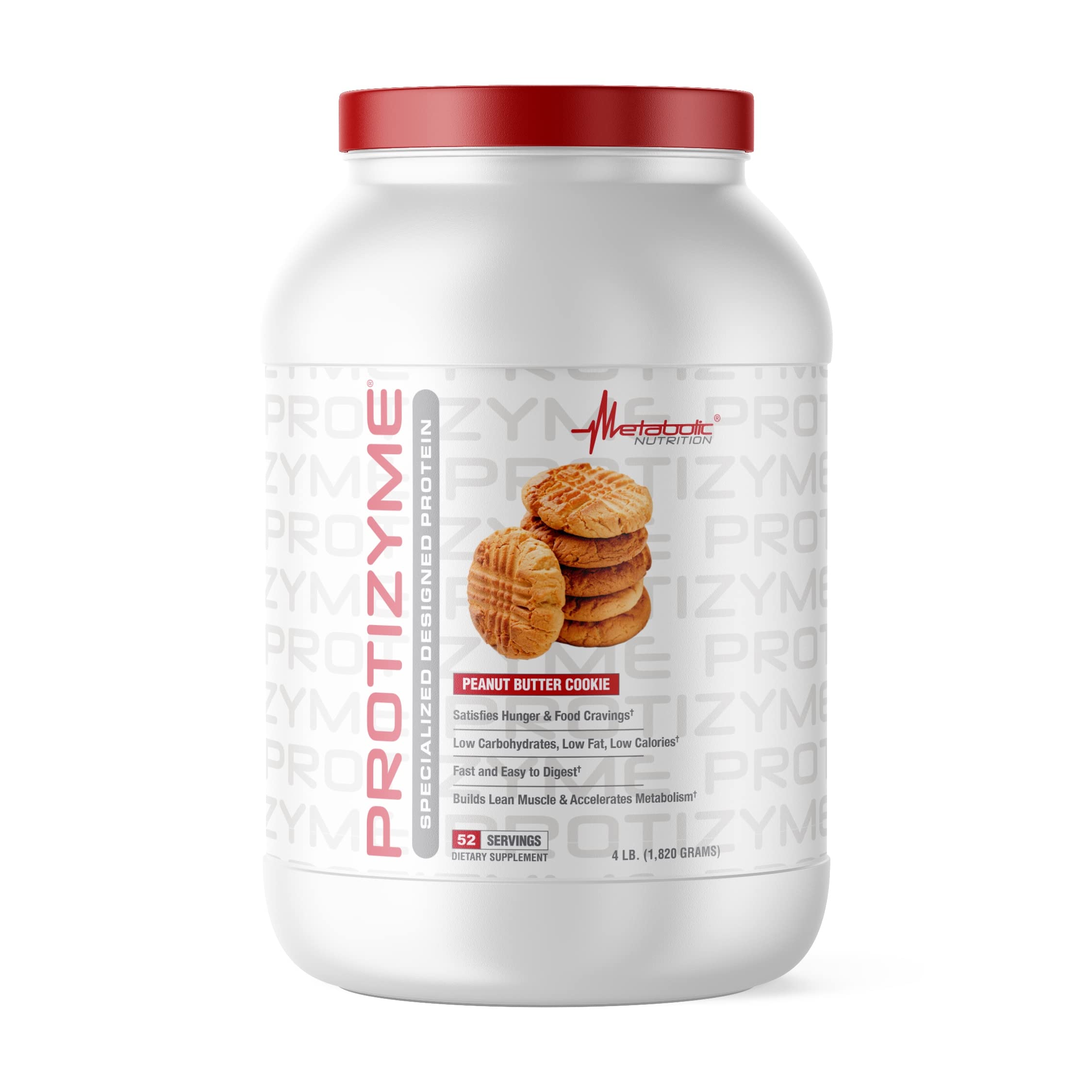 Metabolic Nutrition Protizyme 100% Whey Protein Powder - High Protein, Low Carb, Low Fat with Digestive Enzymes & 24 Vitamins - 4lb (52 Servings) for Muscle Recovery & Post-Workout Nutrition