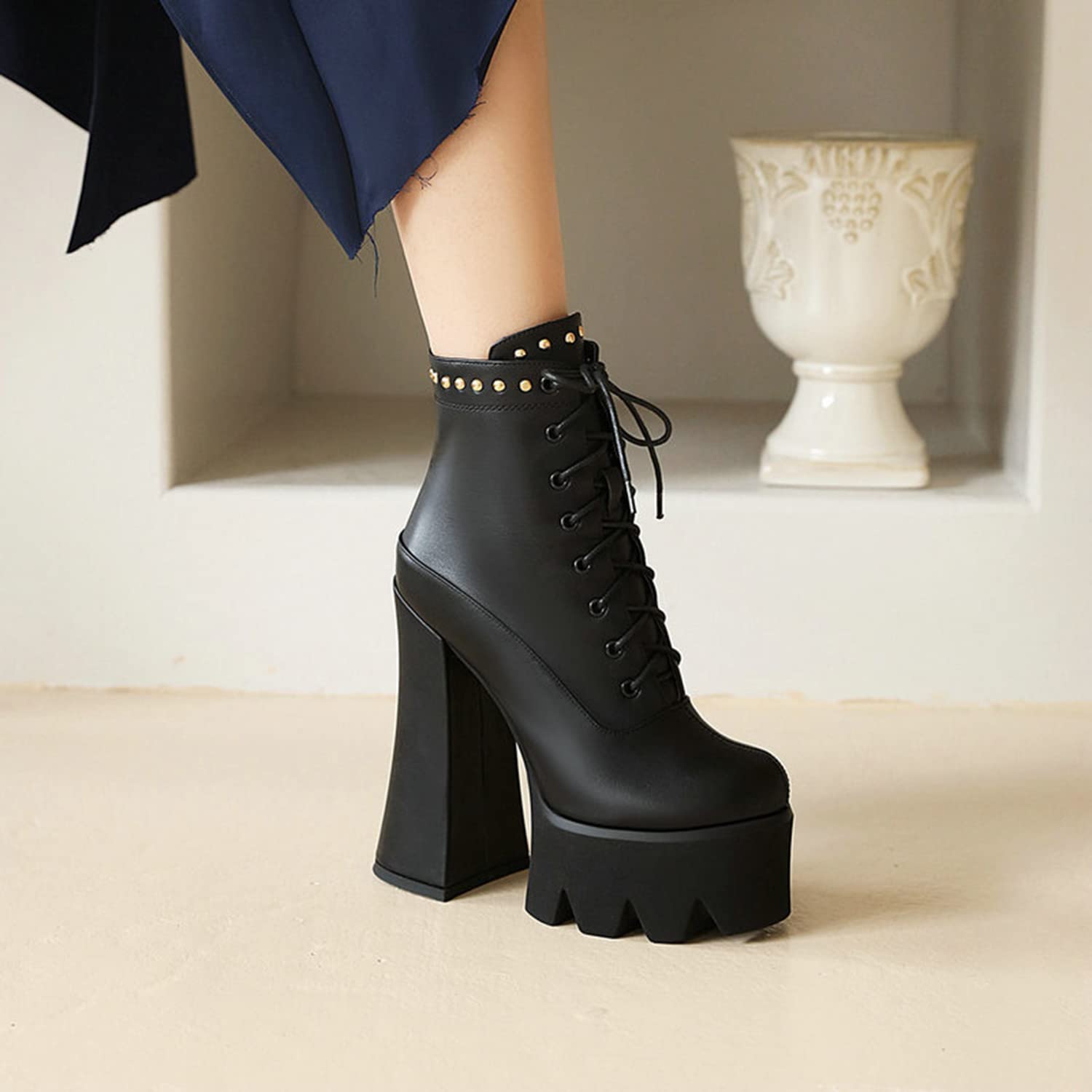 Women's Closed Toe Block High Heel Ankle Boots - Leather Motorcycle Biker Boots with Platform for Casual Wear | Perfect for Riding, Night Out & Street Style Fashion