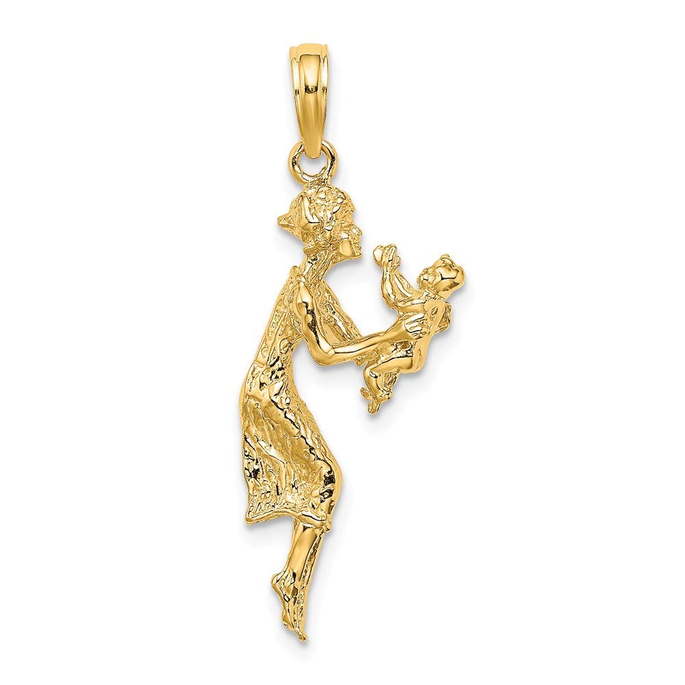14k Solid Yellow Gold Mother and Baby Charm Pendant - 32mm x 13mm - Perfect Gift for Mother's Day, Baby Shower & New Moms Jewelry