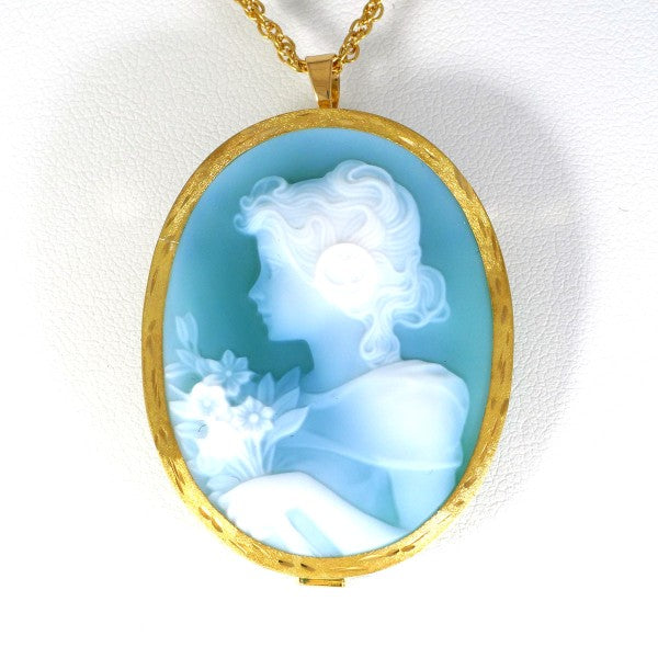 18K Yellow Gold Cameo Necklace & Brooch Set - Vintage Stone Cameo Pendant for Women - Elegant Jewelry Gift for Birthday, Anniversary & Special Occasions