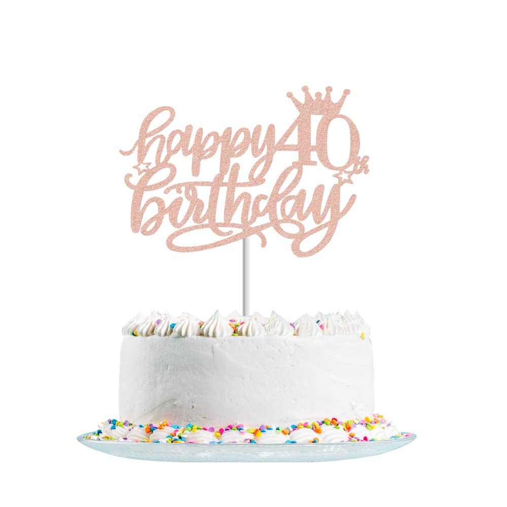 40th Birthday Cake Topper Rose Gold Glitter - Happy 40th Birthday Cake Decorations for Women & Men - 40 Jahre Geburtstag Torten Deko - Perfect for Birthday Parties, Anniversaries & Celebrations
