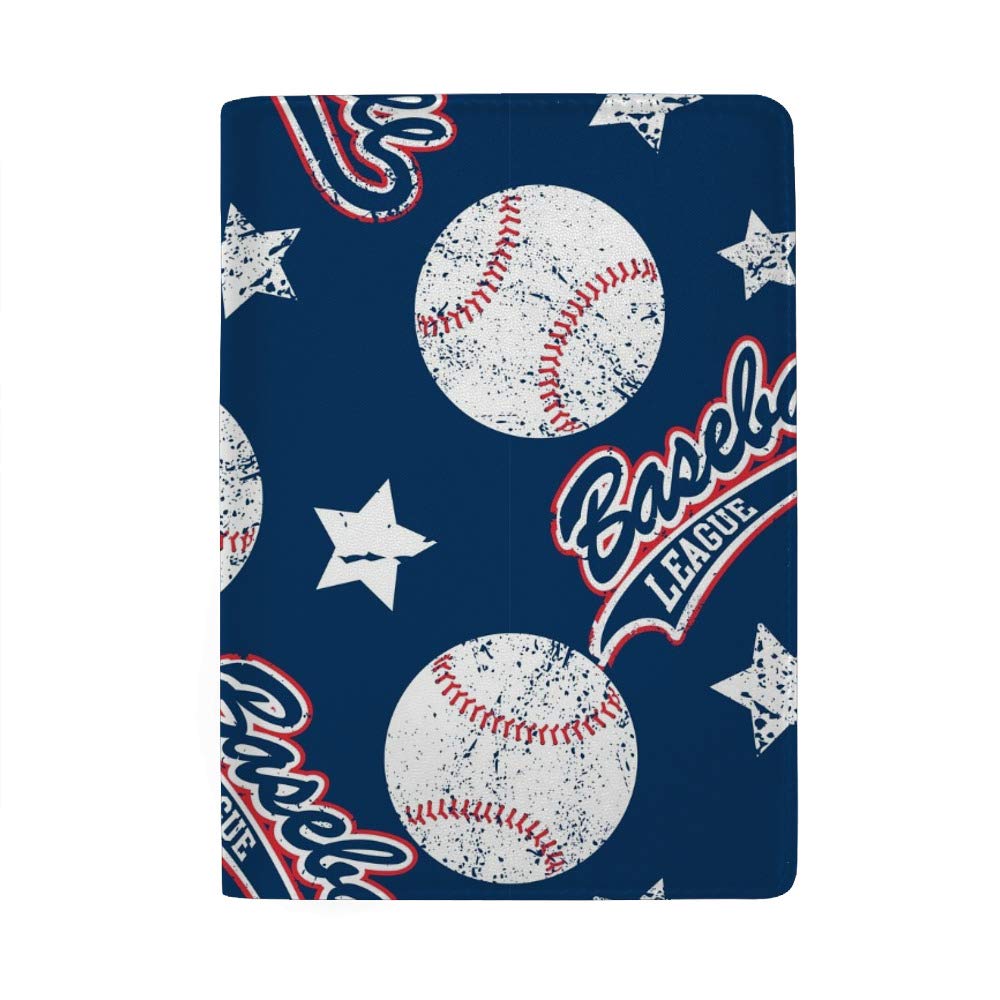 Kuizee Baseball Stars Dark Blue Leather Passport Holder & Travel Wallet - 4.5 x 6.5 Inch - RFID Blocking Passport Cover for Men, Women - Perfect for International Travel, Business Trips and Vacations