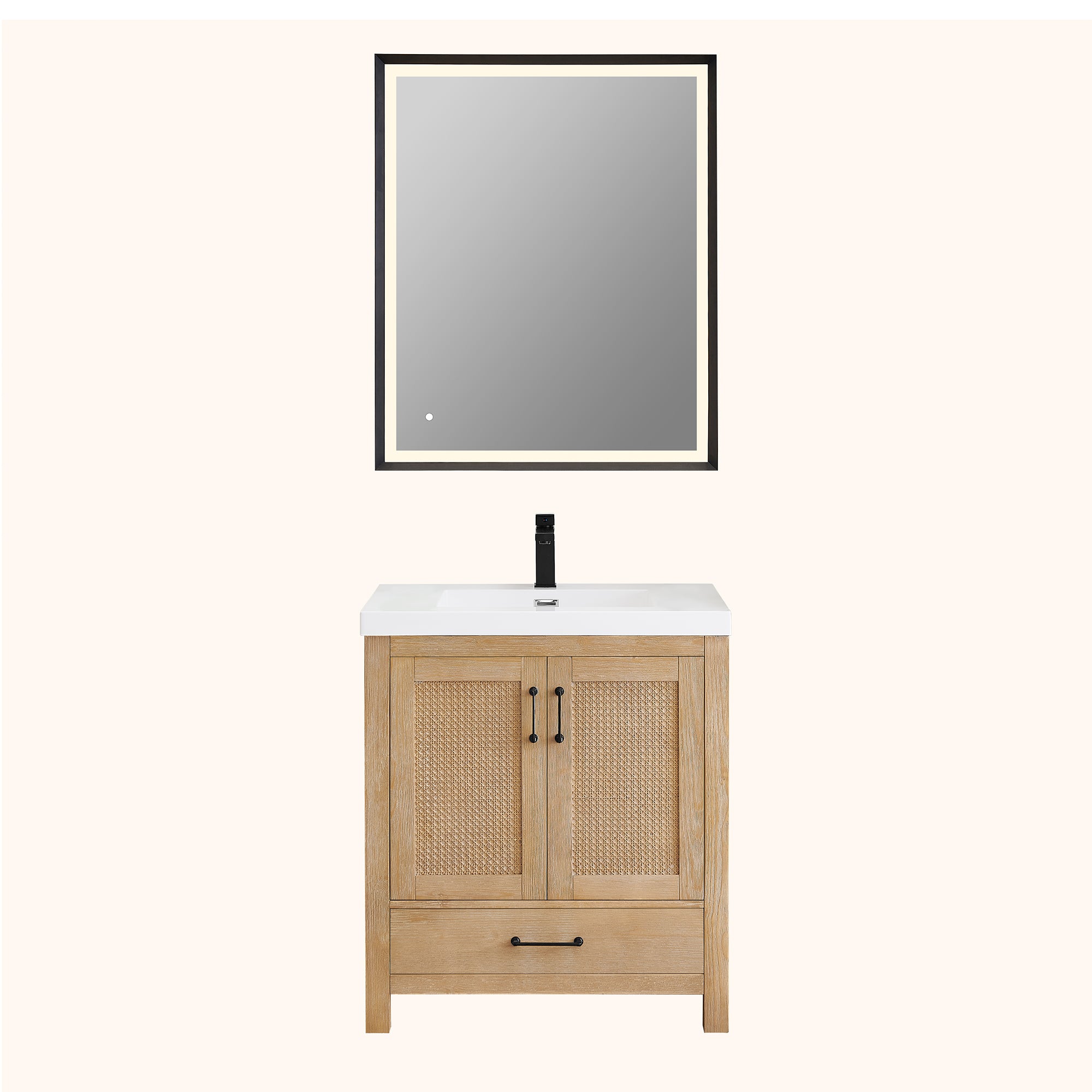 Bondi 30 Inch Single Bathroom Vanity Light Brown with White Drop-in Sink - Modern Bathroom Storage for Small Spaces, Powder Rooms & Guest Baths