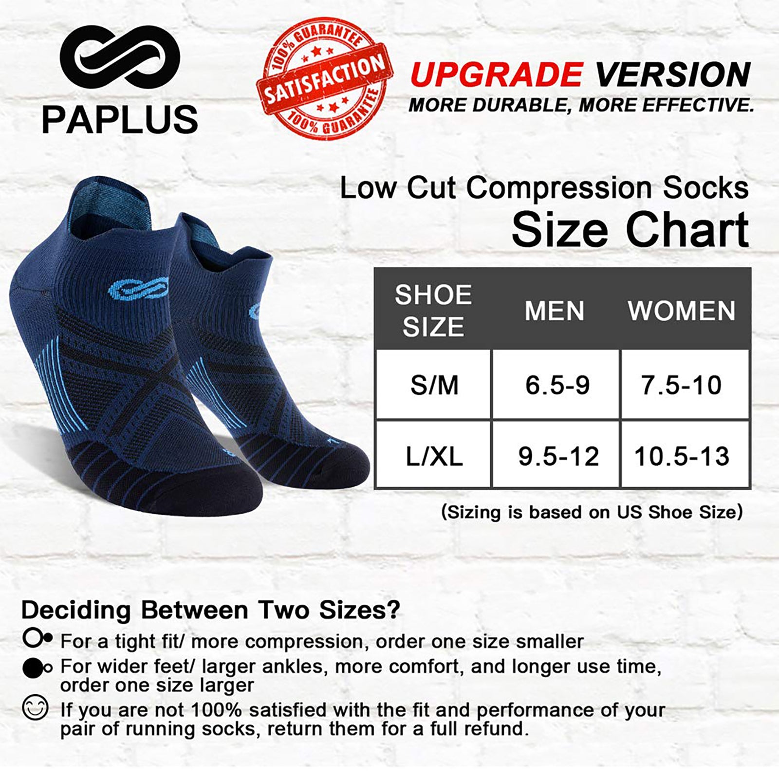 GECKOMAN x PAPLUS Ankle Compression Running Socks for Men & Women - 2 Pairs Pack - Moisture Wicking & Breathable for Marathon, Hiking, Gym Workout & Sports Performance