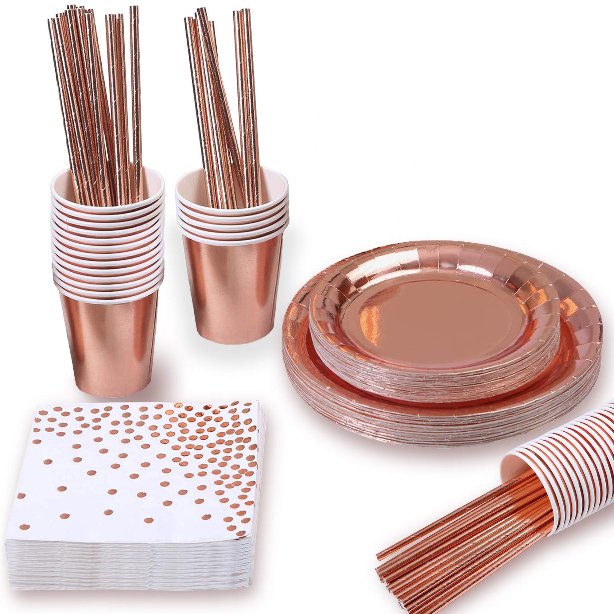 Elegant Rose Gold Party Supplies Set - 16-Piece Dinnerware for Weddings, Birthdays & Celebrations