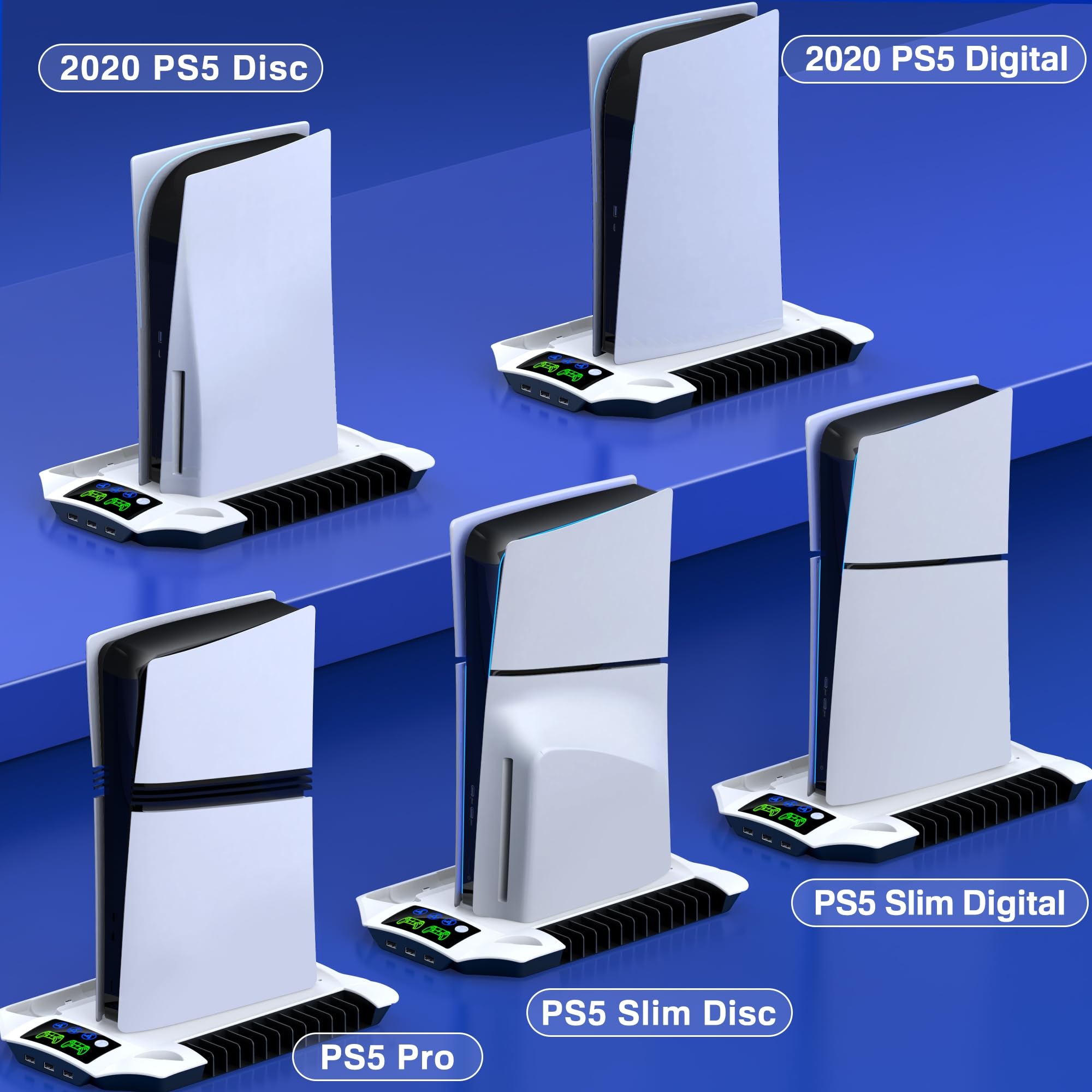 PS5 Slim Stand with Turbo Cooling Station & Controller Charger - 3-Level Cooling Fan, 13-Game Organizer & Headset Holder for Playstation 5/PS5 Pro (Digital & Disc Edition) - Perfect for Gaming Marathons & Organized Gaming Setup