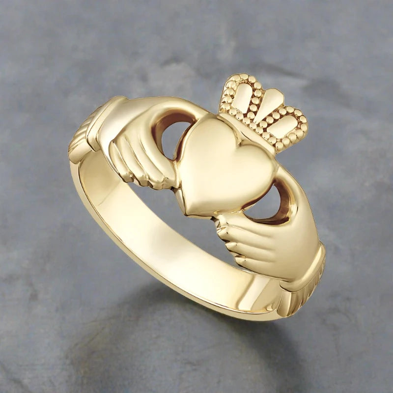 Men's Heavy Gold Claddagh Ring - Irish Wedding Band, Celtic Jewelry for Men - Perfect for Engagement, Anniversary & St. Patrick's Day Gifts