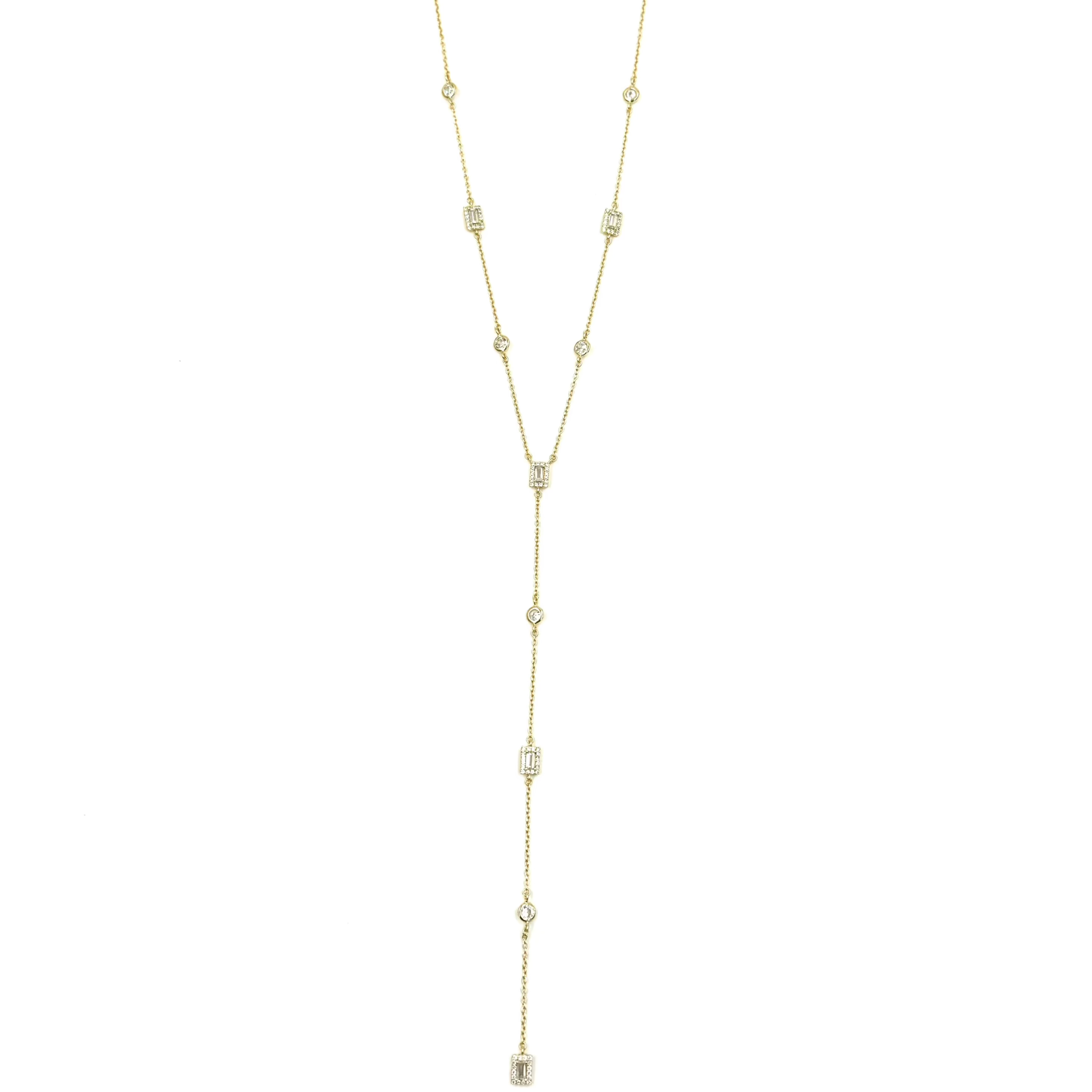 Ashley Gold Sterling Silver Gold Plated CZ Emerald & Round Cut CZ Lariat Necklace - Elegant Layered Jewelry for Women, Perfect for Parties, Weddings & Everyday Wear