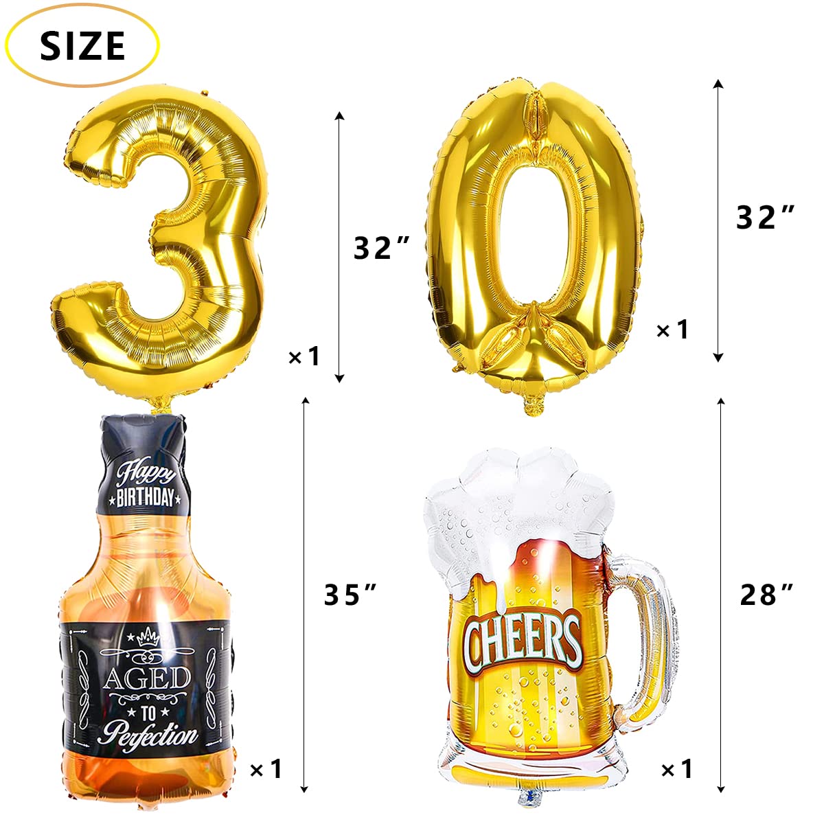 30th Birthday Decorations Set - 17Pcs Gold Balloons, Cake Topper & Banner for 30 Years Old Party Supplies | Perfect for Milestone Celebrations, Adult Birthday Parties & Anniversary Decor