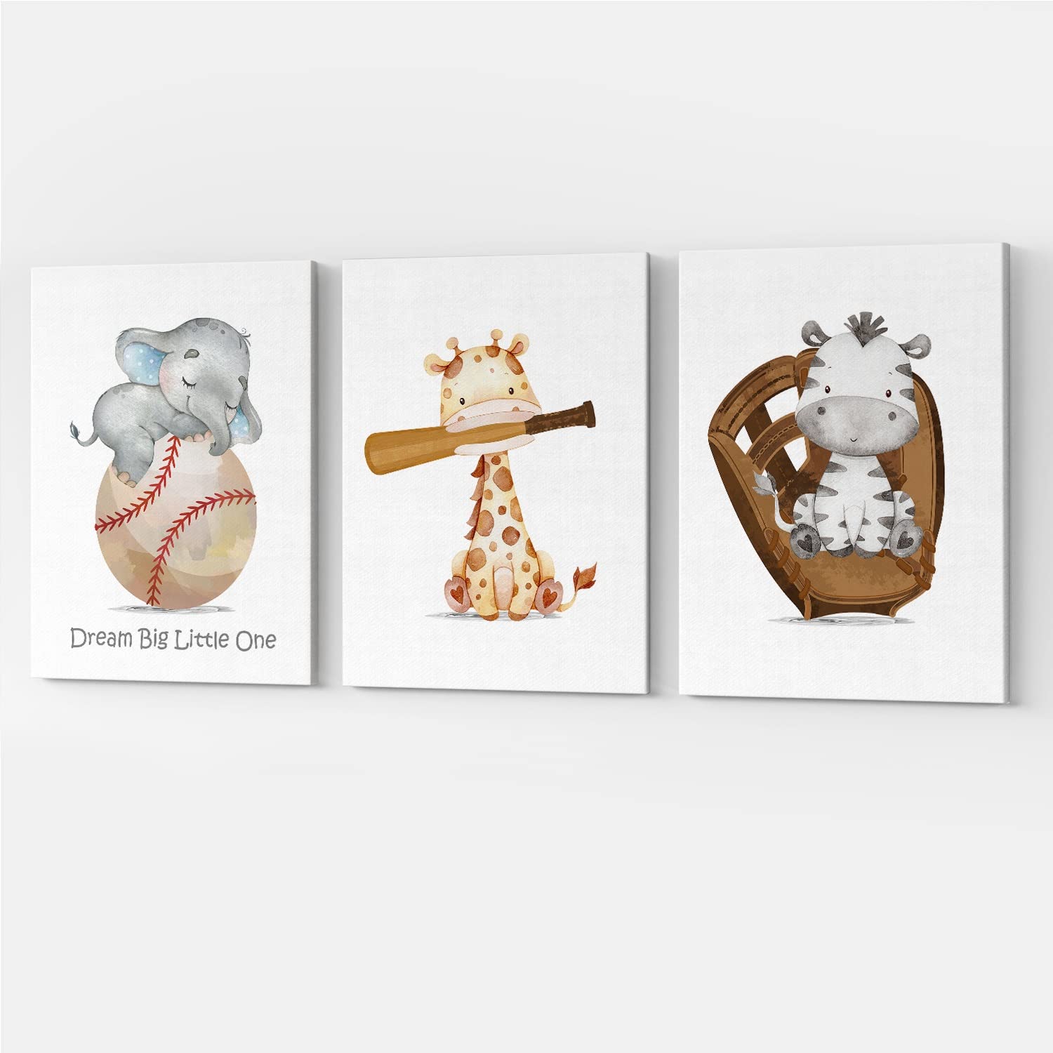 GUBIYU Baseball Nursery Decor Set of 3 - Sports Themed Canvas Wall Art for Baby Boy's Room (16
