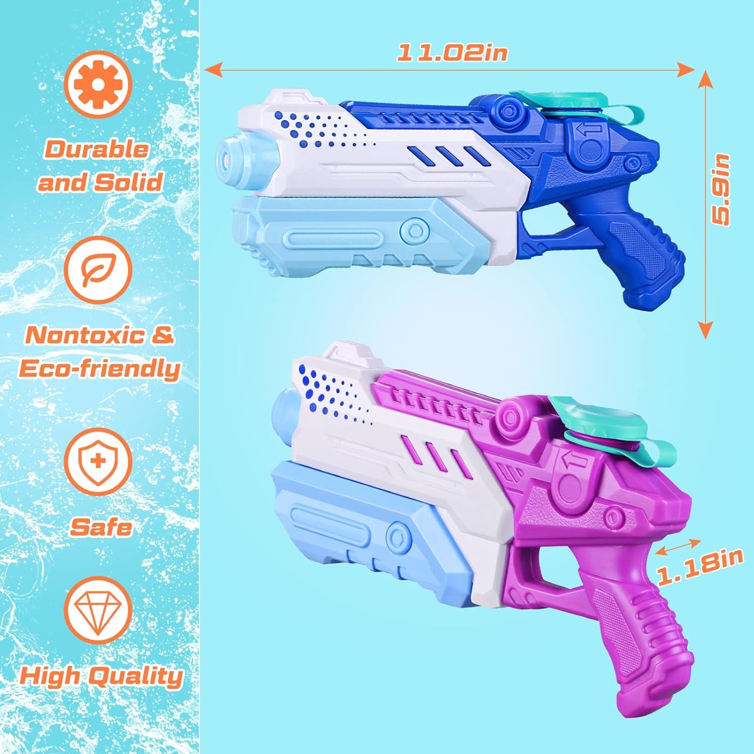 4 Pack Super Soaker Water Guns for Kids & Adults - Long Range Water Blaster Toy for Outdoor Summer Fun, Pool Parties, Beach Games & Backyard Battles