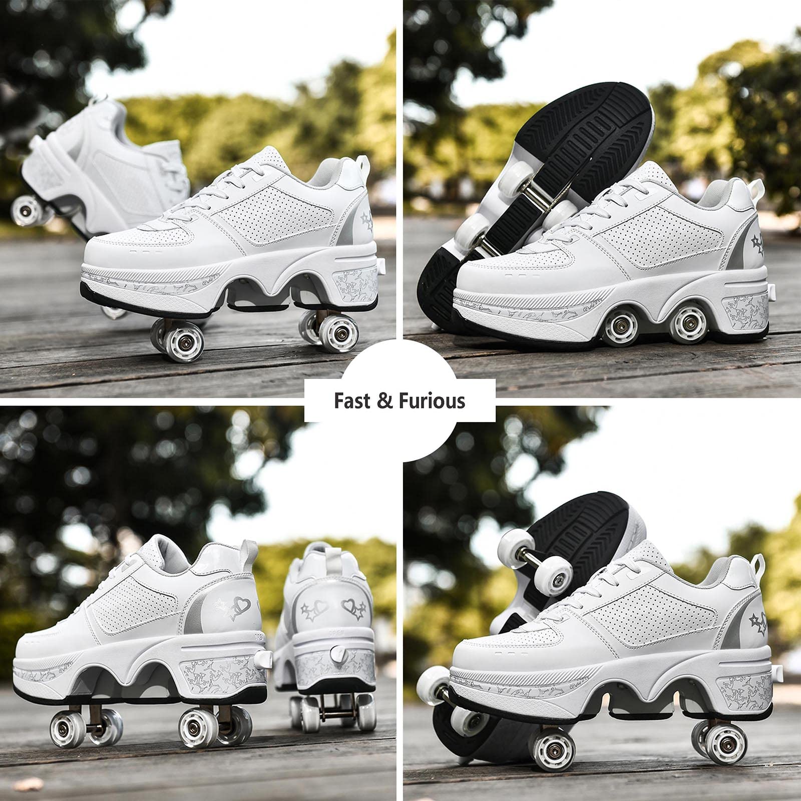 Women's & Kids' Convertible Roller Skate Shoes - 4-Wheel Outdoor Skating Sneakers for Girls & Boys | Perfect for Park, Rink & Street Skating