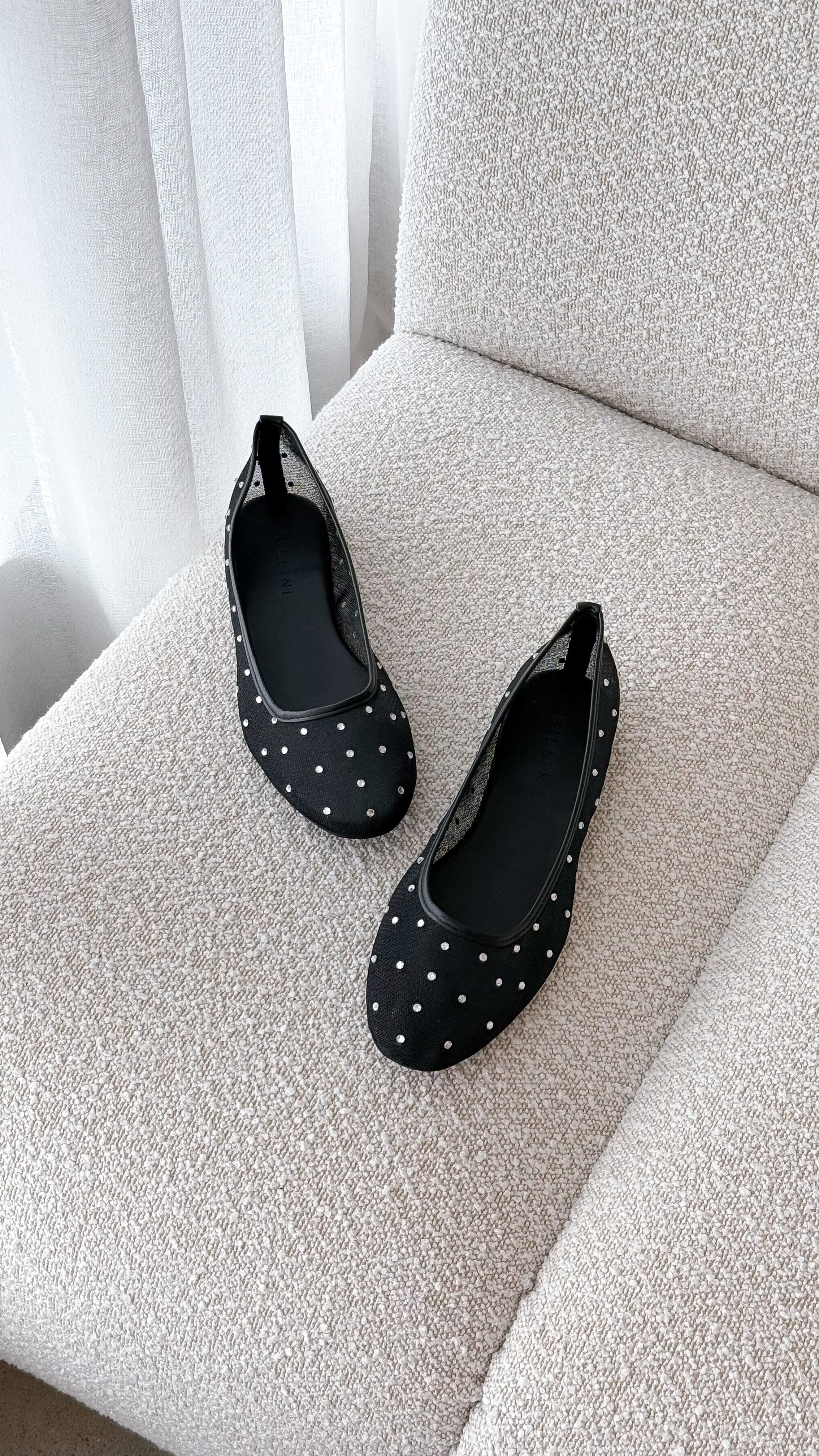 Gerani Black Mesh Diamante Flats - Comfortable Women's Dress Shoes for Work, Parties & Special Occasions
