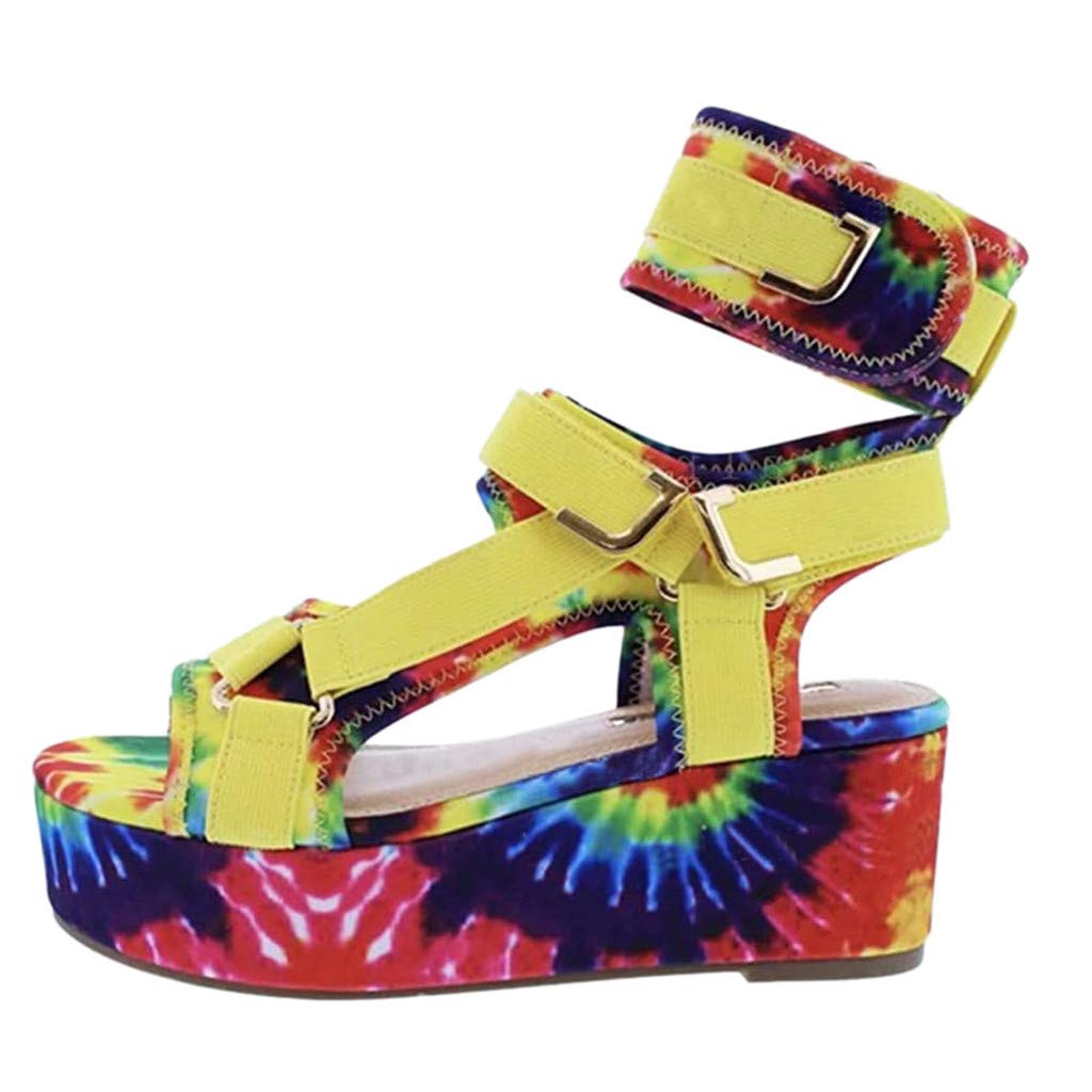 2021 Women's Rainbow Ankle Buckle Wedge Sandals - Summer Beach Open Toe Espadrille Platform Shoes for Casual Outings, Vacations & Date Nights