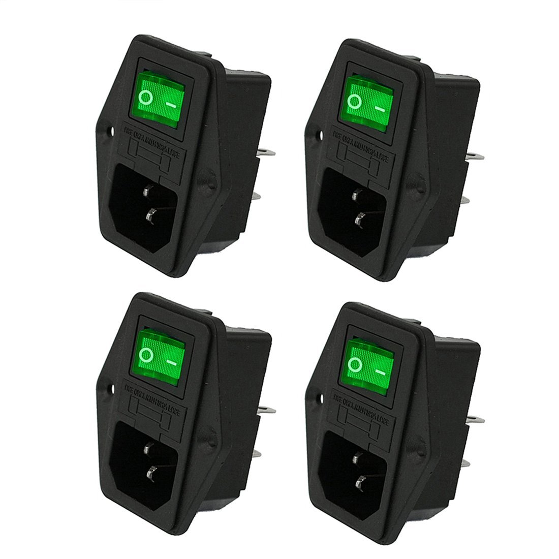 Oiyagai 4 Sets IEC320 C14 Male Power Socket with Fuse Switch, AC 250V 10A, Green Light Indicator - Perfect for Computer Power Supplies, Servers, and Audio/Video Equipment