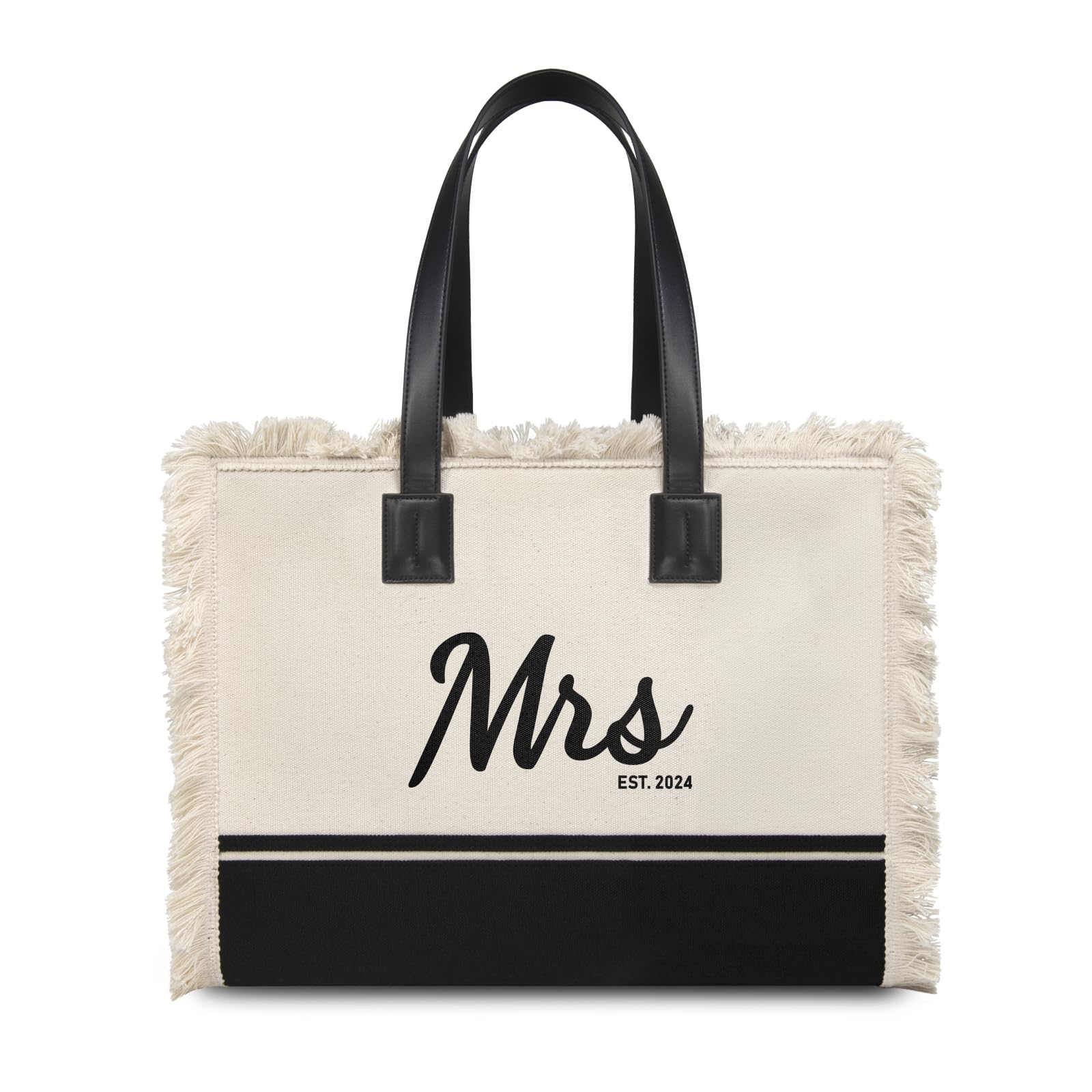 TOPDesign Mrs 2024 Bride Canvas Tote Bag - Perfect Bridal Shower, Bachelorette Party & Wedding Gift for Future Mrs - Large Black & White Wedding Accessory - Ideal for Bridesmaids, Engagement Parties & Honeymoon Travel