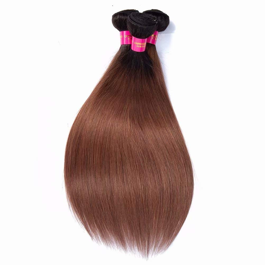 FEEL ME Black to Brown Straight Ombre Human Hair Bundles 1B/30 | 100% Virgin Brazilian Hair Extensions | Unprocessed 8A Grade Silky Straight Weave (14 16 18 Inches) | Perfect for Daily Wear, Parties & Special Occasions