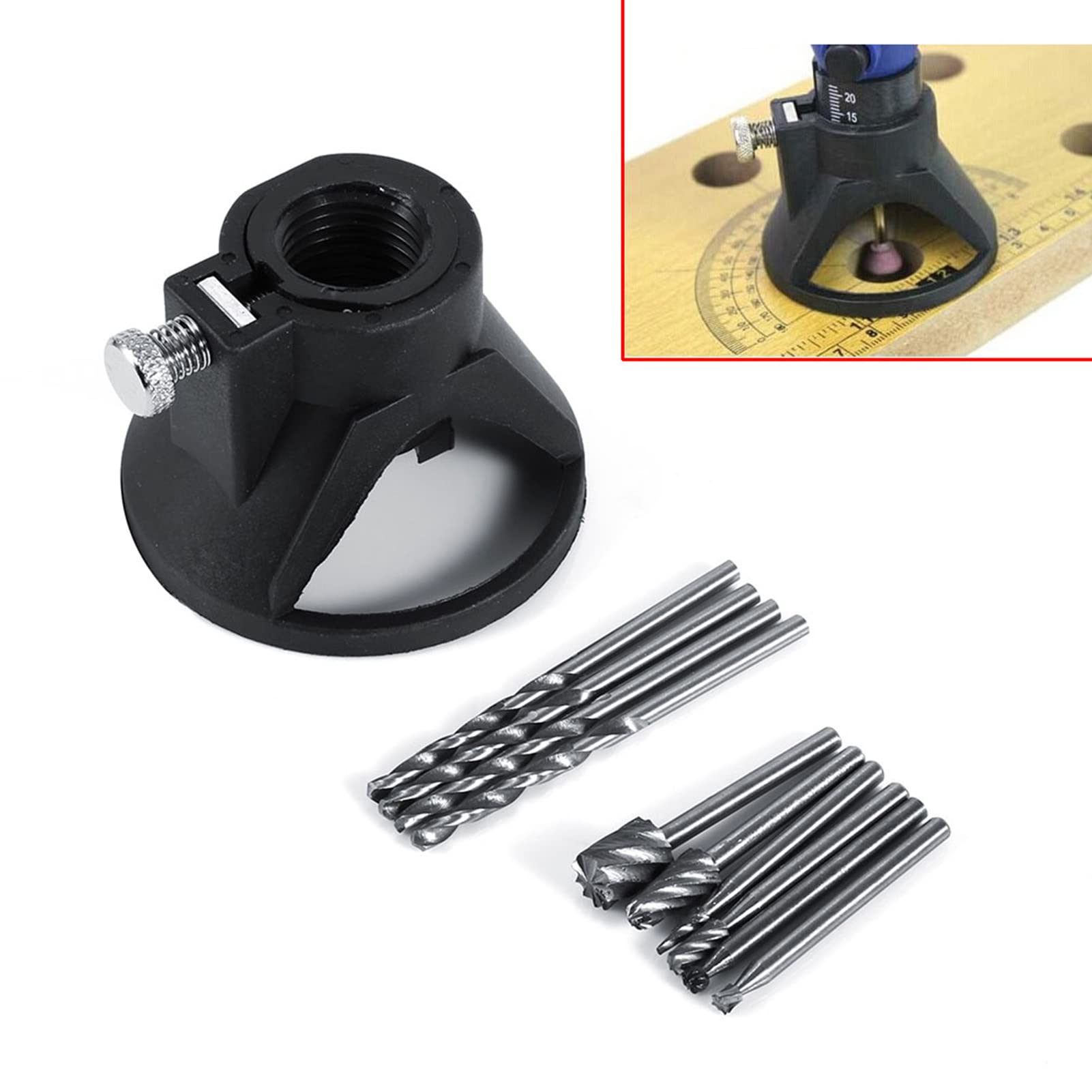 Wood Carving Locator Positioner Set with 4 Drill Bits & 6 Wood Milling Burrs - Precision Drill Guide for DIY Woodworking, Furniture Making, and Craft Projects - Perfect for Hobbyists and Professional Carpenters