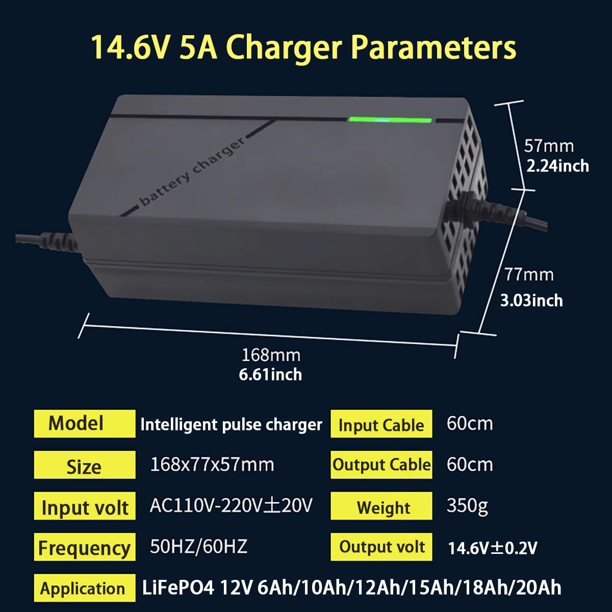 14.6V 5A LiFePO4 Battery Charger - Fast Lithium Battery Charger for Sprayers, Doorbells, Fishing Gear, Lawn Mowers & More - Perfect for Outdoor, Home & DIY Power Tools