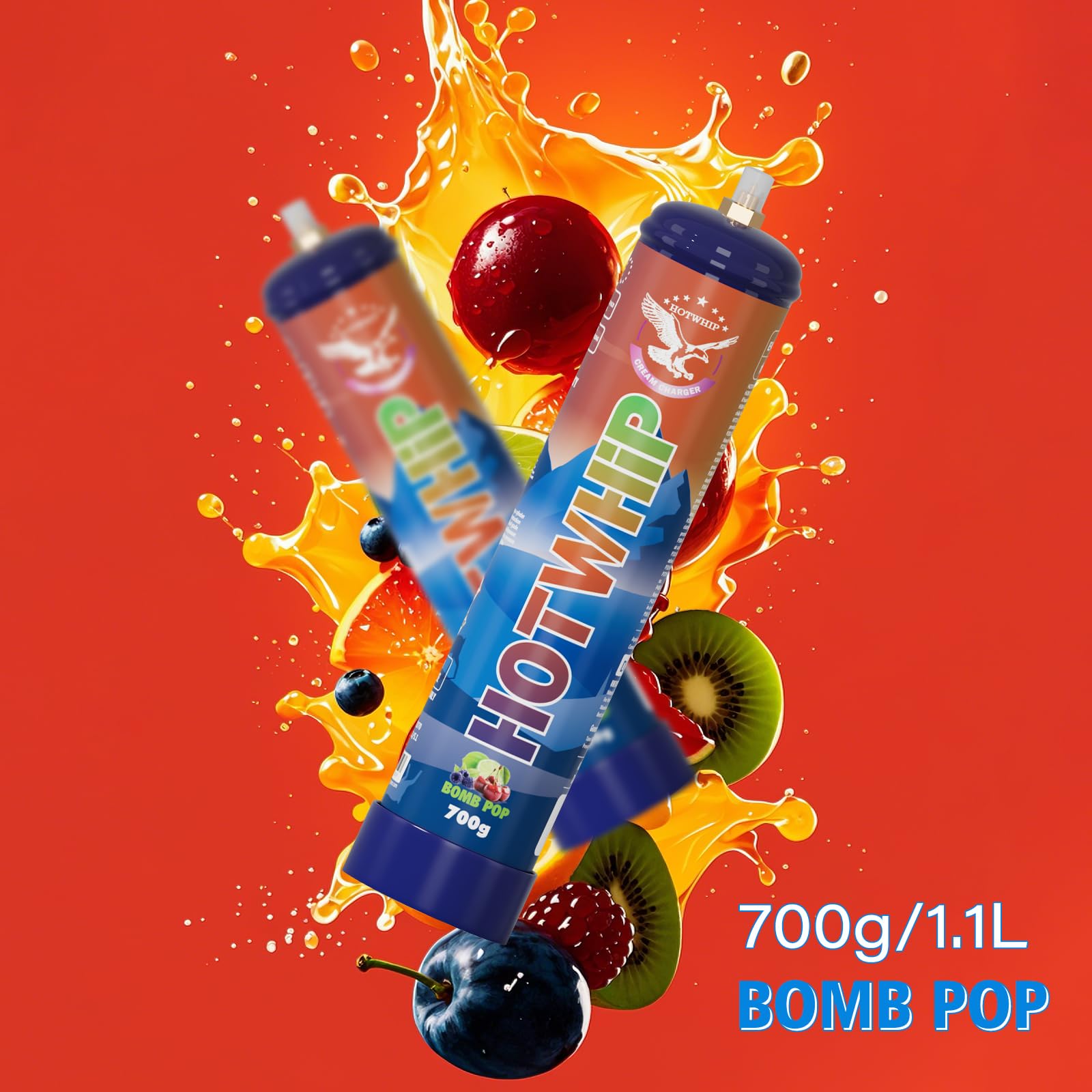 Premium Whipped Cream Charger 6-Pack (700g Each, 1.1L Total) - Bombpop Flavor for Professional Desserts & Coffee Toppings | Ideal for Bakeries, Cafés & Home Chefs
