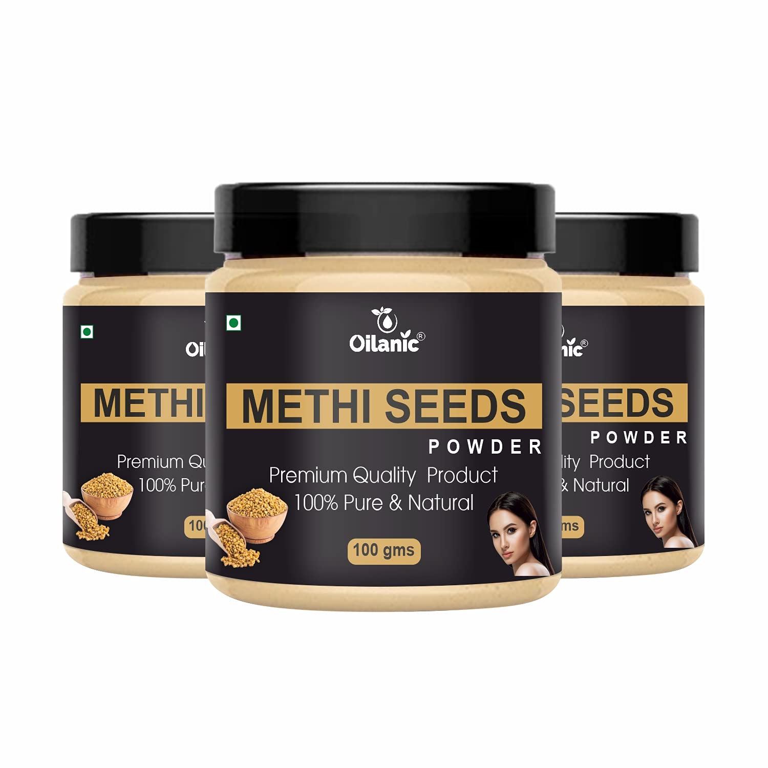 Oilanic 100% Pure Natural Fenugreek Seed Powder - 3 Pack (300g) for Healthy Skin & Hair Care | DIY Face Masks, Hair Growth Treatments & Ayurvedic Remedies