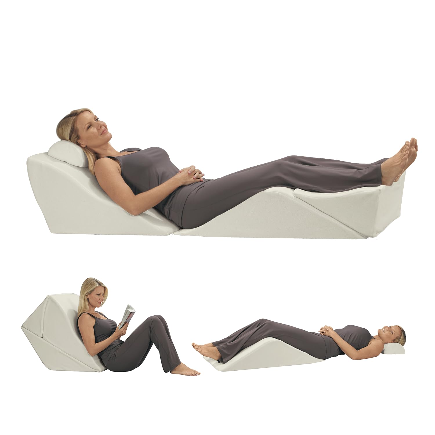 Contour BackMax Bed Wedge Lumbar Support Pillow System - Orthopedic Zero Gravity Multi-Positional Back, Leg & Knee Elevation for Sleep, Recovery & Pain Relief - Includes Bonus Half Roll Neck Pillow - Perfect for Back Pain Sufferers, Post-Surgery Recovery & Comfortable Sleeping Positions