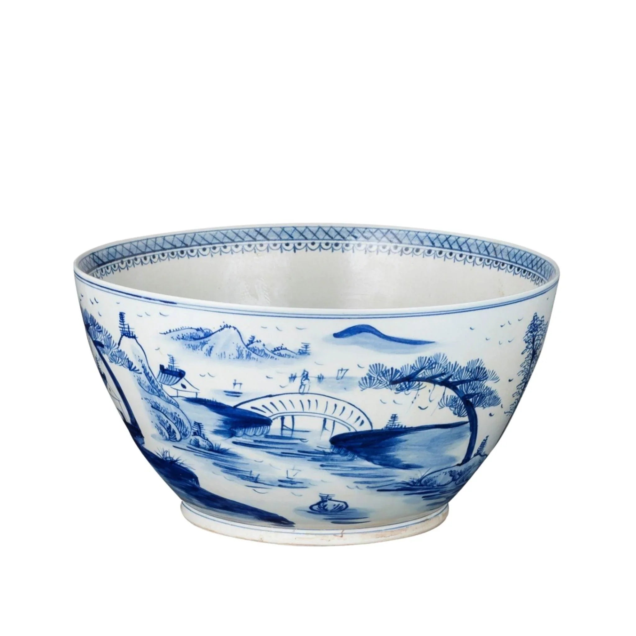 Hand-Painted Blue and White Porcelain Bowl - Traditional Village House Design - Perfect for Souvenirs, Home Decor, and Gift Giving