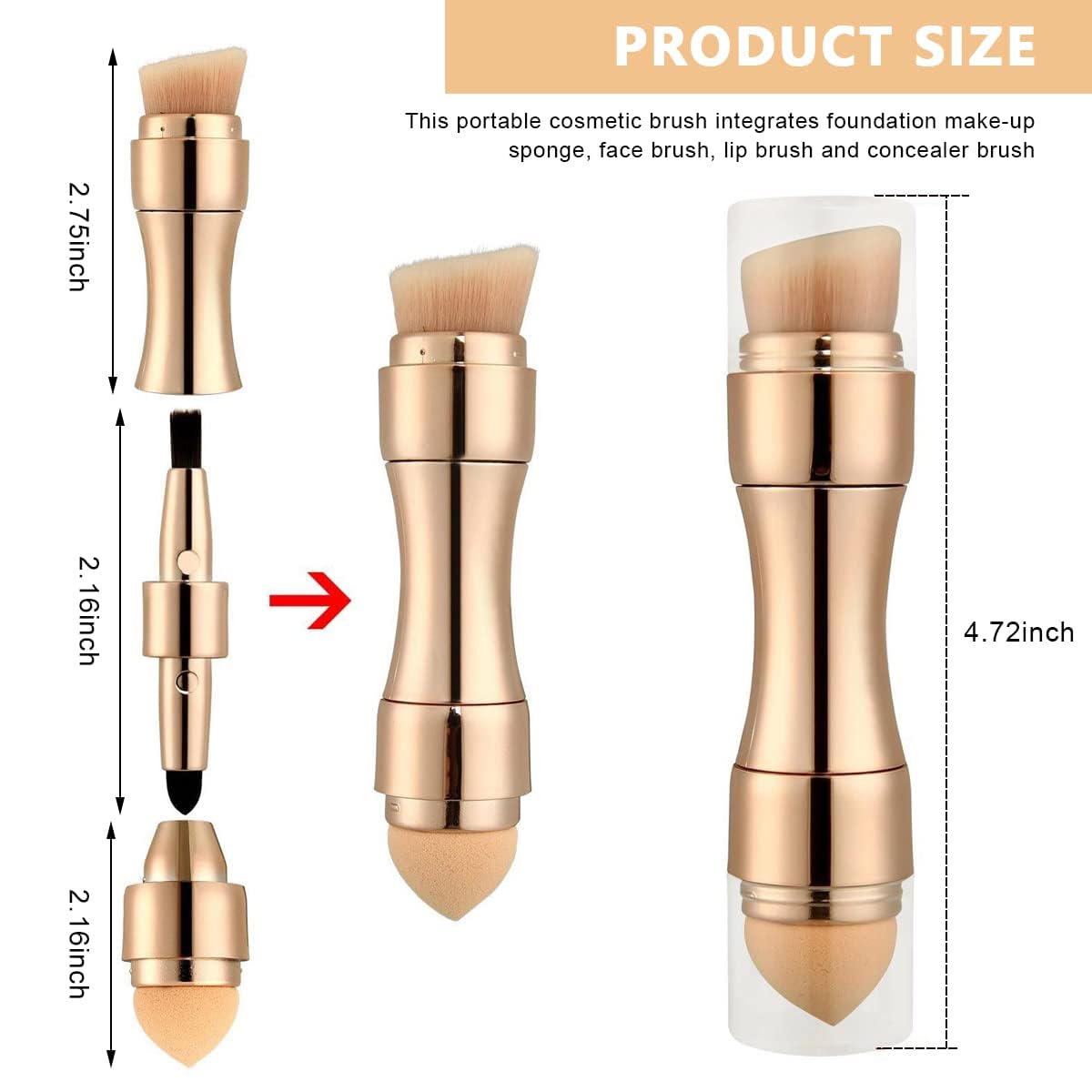 SKINPLUS 4-in-1 Travel Makeup Brush Set - Mini Portable Cosmetic Brush Kit with Foundation, Face, Lip & Concealer Brushes | Perfect for On-the-Go Makeup & Travel Essentials