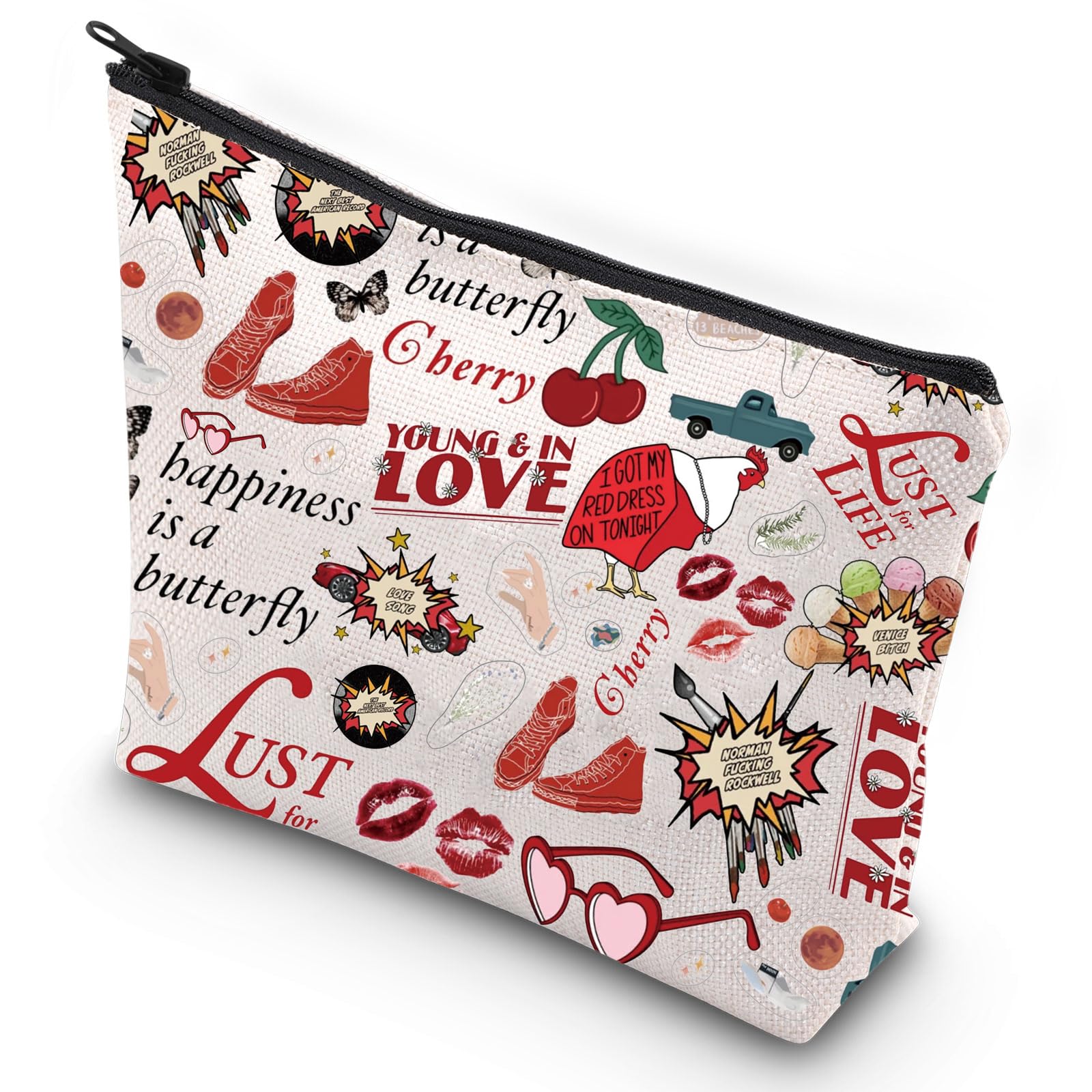 G2TUP Lana Del Rey Inspired Makeup Bag - Song Lyrics Cosmetic Pouch for Fans, Concert Merchandise & Gift (Happiness Is) - Perfect for Travel, Music Festivals & Daily Essentials Storage