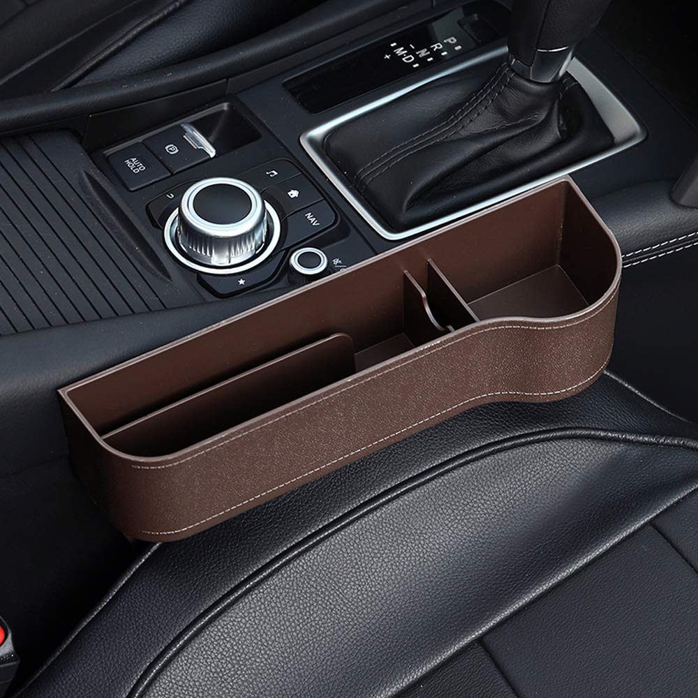 Washidai Car Seat Gap Organizer - Front Seat Storage Pocket with Cup Holder, Plastic Car Accessories for Phone, Keys & Small Items (Brown) - Perfect for Sedans, SUVs & Trucks