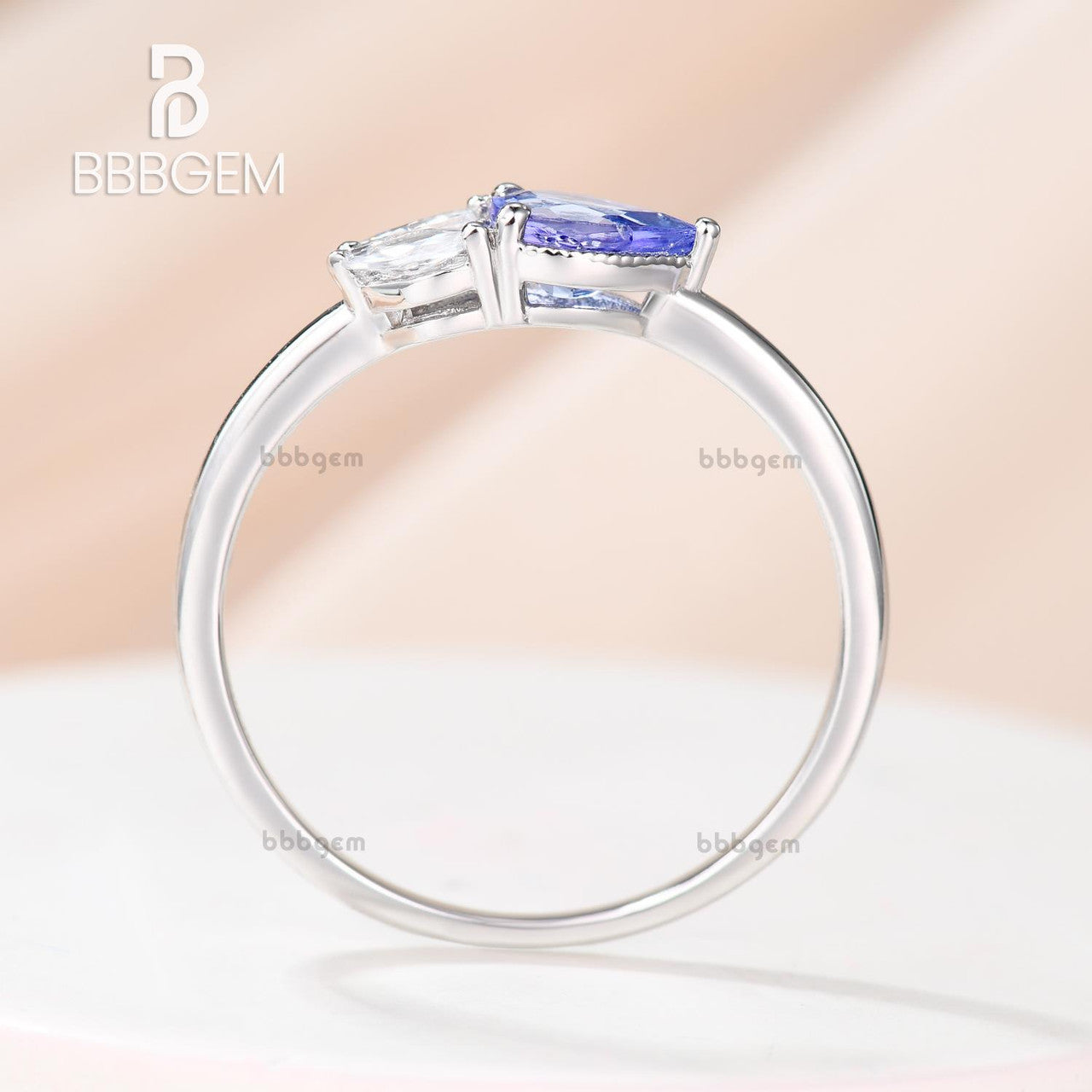 Natural Tanzanite Pear-Shaped East West Ring with Moissanite Diamond Accents - Elegant Jewelry for Weddings, Anniversaries & Special Occasions