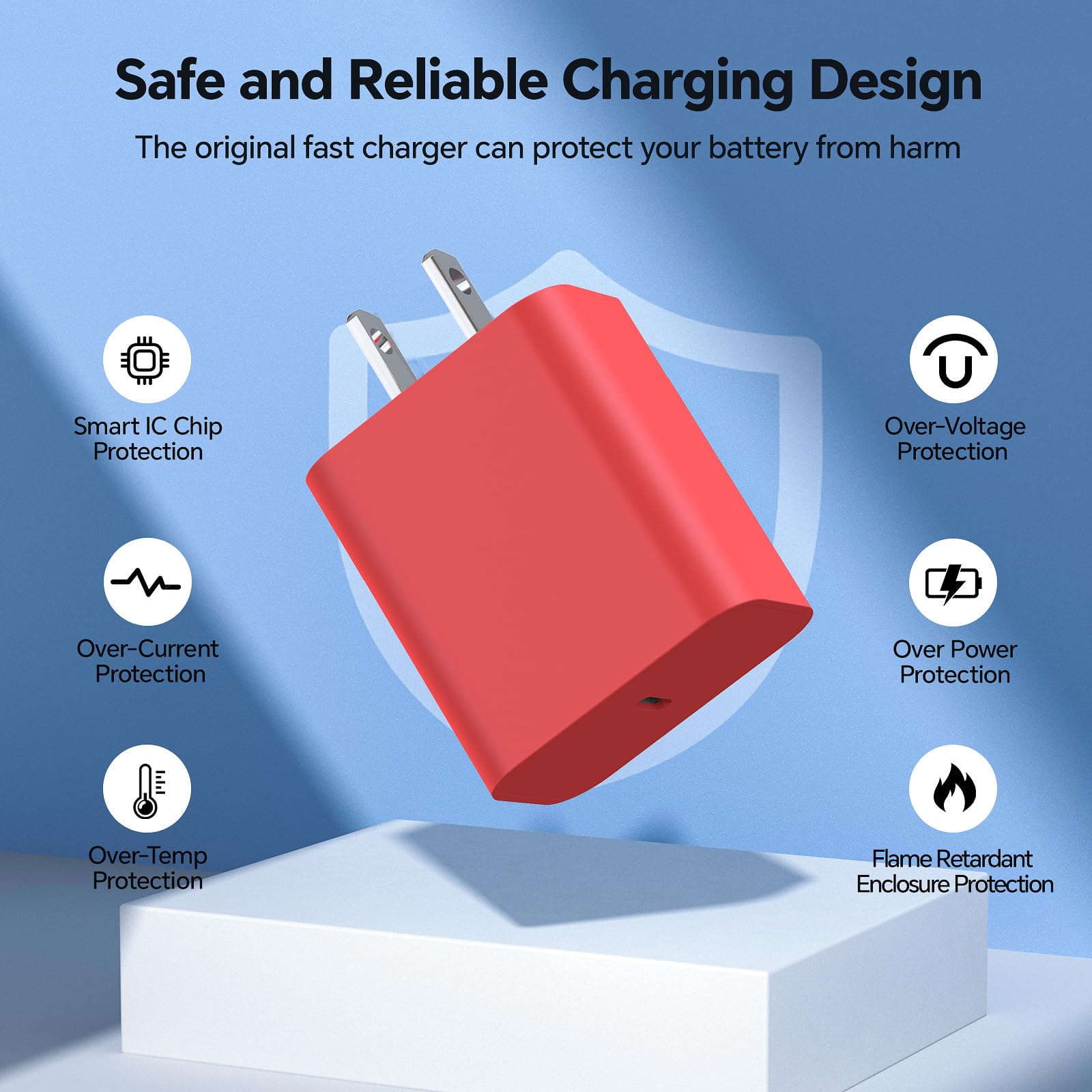 20W Fast Charger Wall Charger with 10FT USB-C to Lightning Cable - Compatible with iPhone 14/13/12/11/XS Max/XR/X, AirPods Pro - Purple/Blue/Red - Perfect for Home, Office & Travel Charging
