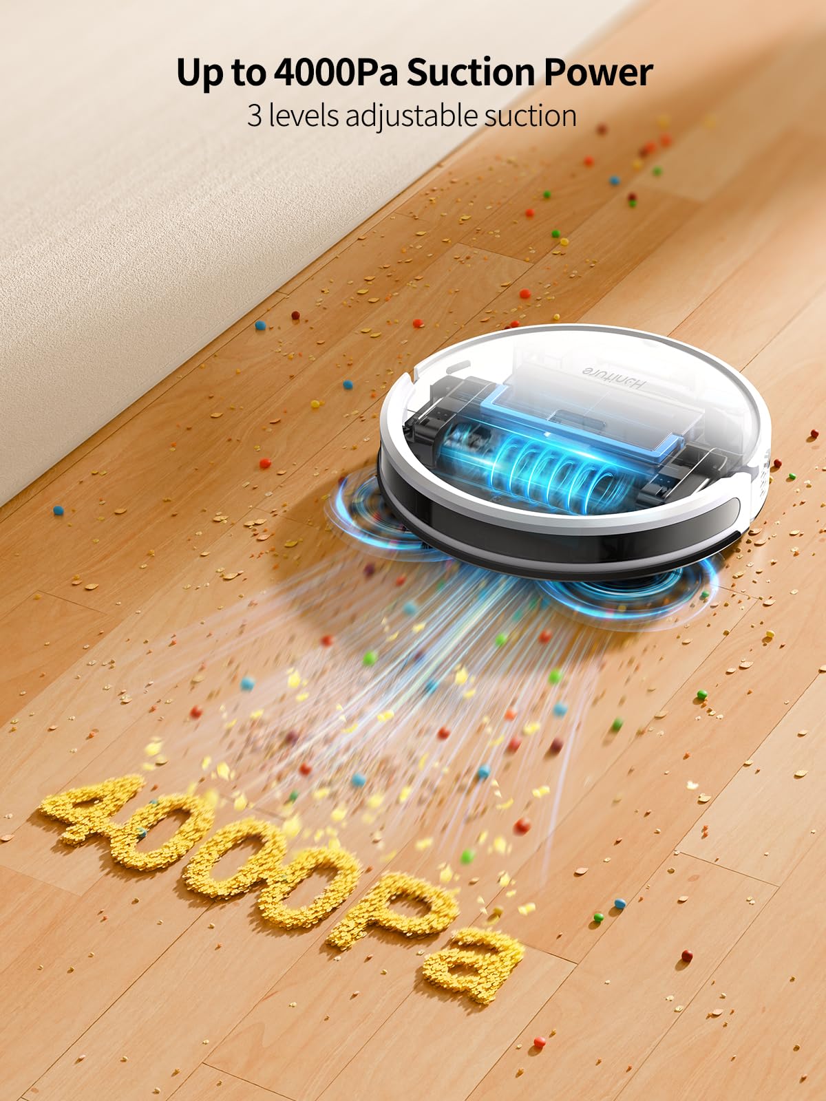HONITURE G20 Robot Vacuum and Mop Combo with 4000Pa Strong Suction - Self-Charging, 150Min Runtime, App/Remote/Voice Control, Ultra-Slim Design - Perfect for Pet Hair, Hard Floors & Carpets - Smart Cleaning for Homes with Pets & Allergies