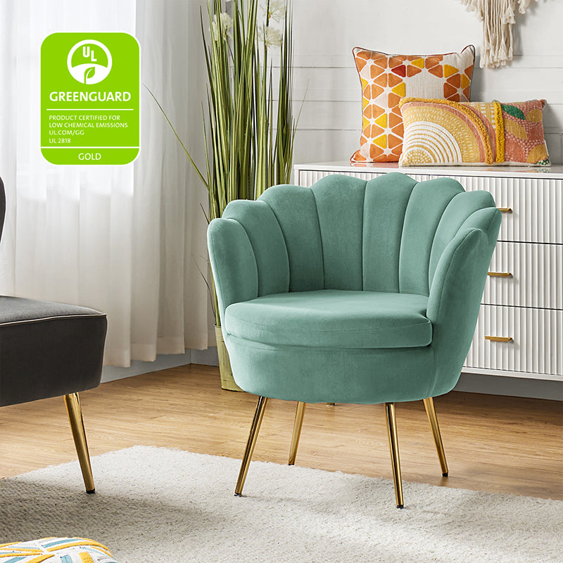 Evelia Velvet Scalloped Barrel Chair - Luxurious Velvet Accent Chair with Curved Back for Living Room, Bedroom & Office - Perfect for Reading Nook, Lounge Area or Home Decor