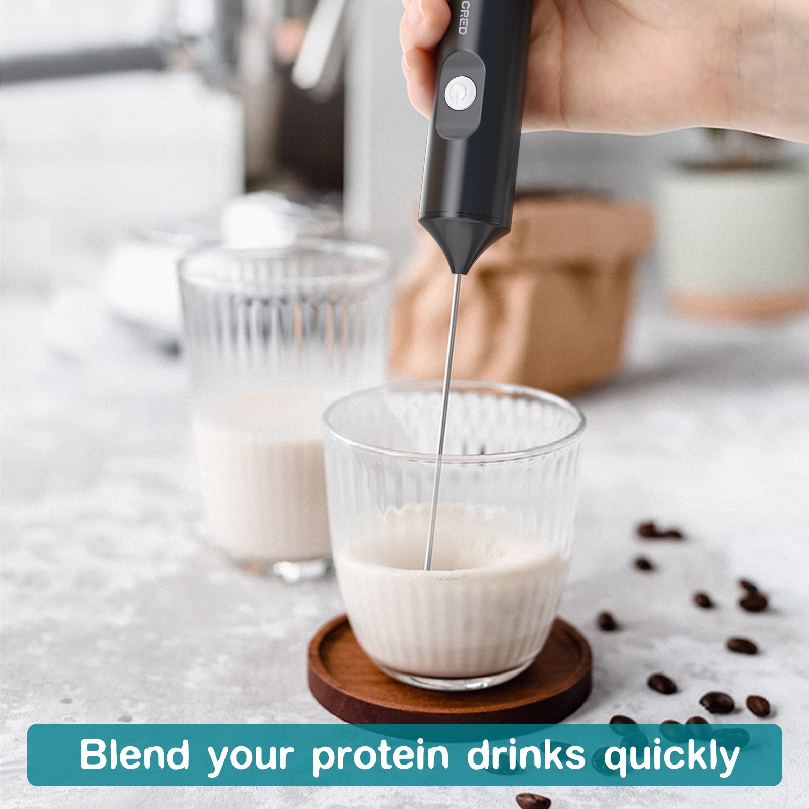 Electric Milk Frother Handheld - Battery Operated Mini Whisk for Coffee, Latte, Cappuccino, Hot Chocolate | Foam Maker & Drink Mixer | Perfect for Home, Office & Travel (Black)