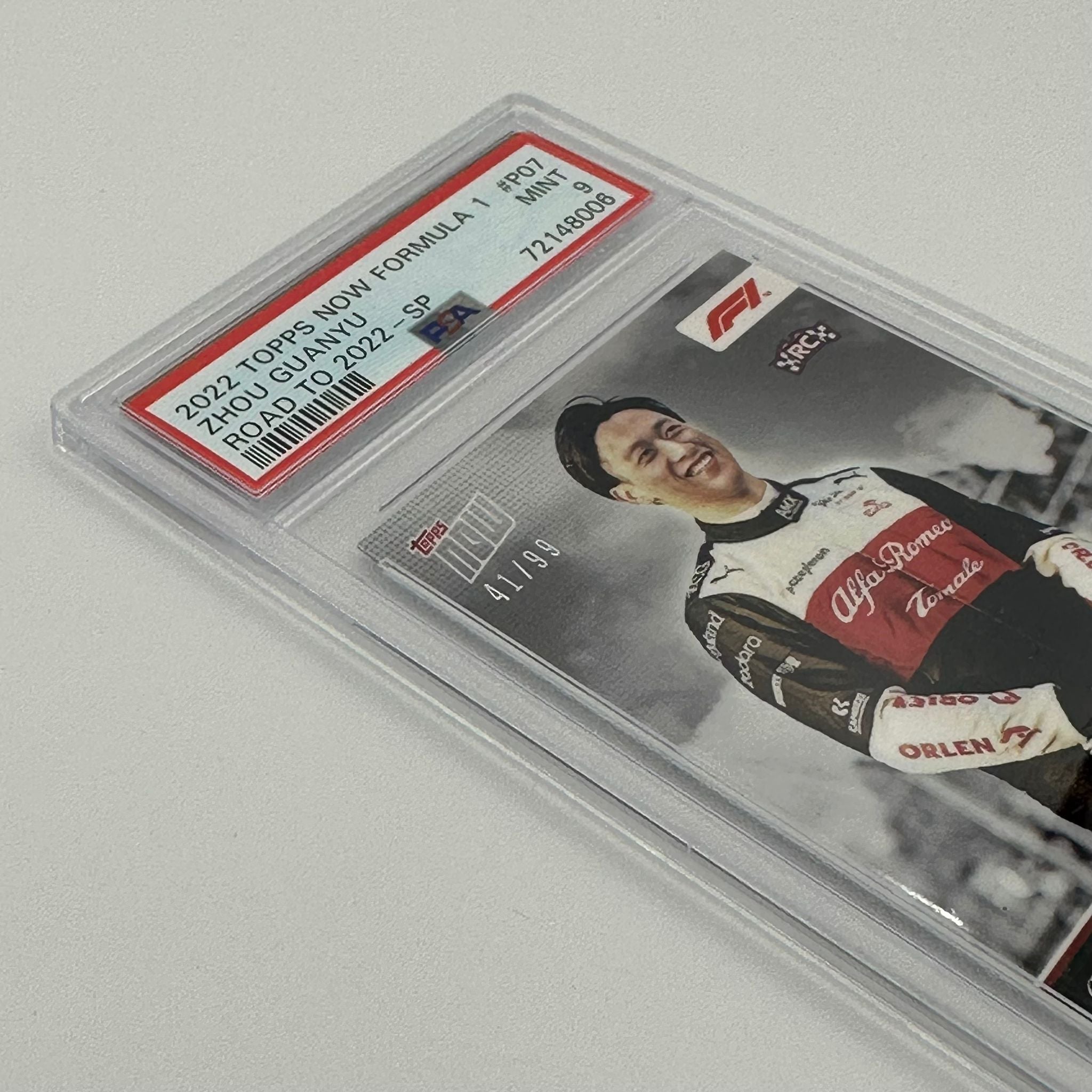 PSA 9 Graded 41/99 First Full-Time Chinese F1 Driver Zhou Guanyu #P07 - Rare Collectible for Motorsport Fans & F1 Memorabilia Enthusiasts