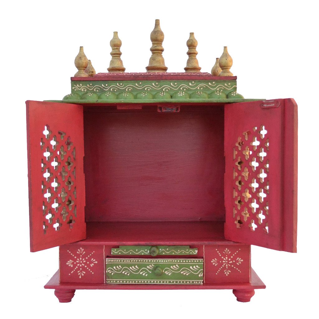 Handcrafted Wooden Home Temple for Pooja & Meditation - Traditional Indian Mandir with Carved Designs for Living Room Decor & Spiritual Space