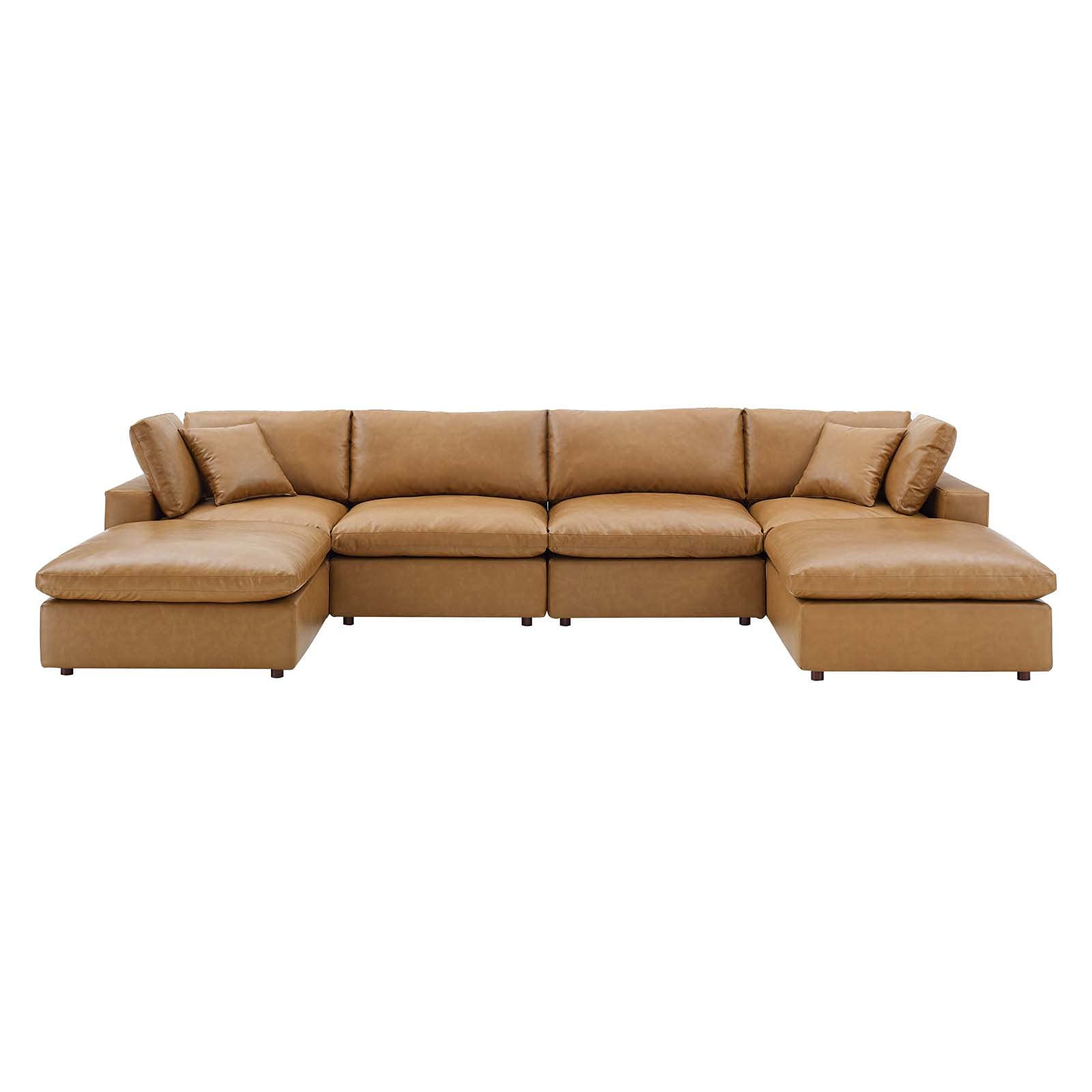 Modern Contemporary Sectional Sofa Set - Faux Vegan Leather in Tan - Perfect for Lounge, Hotel Lobby & Hospitality Spaces