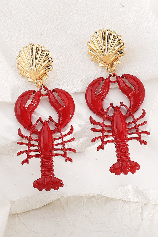 Stylish Lobster-Themed Holiday Jewelry Set - Dangle Earrings & Pendant Necklace for Women, Perfect for Christmas, Summer Beach Parties, and Seafood-Themed Events