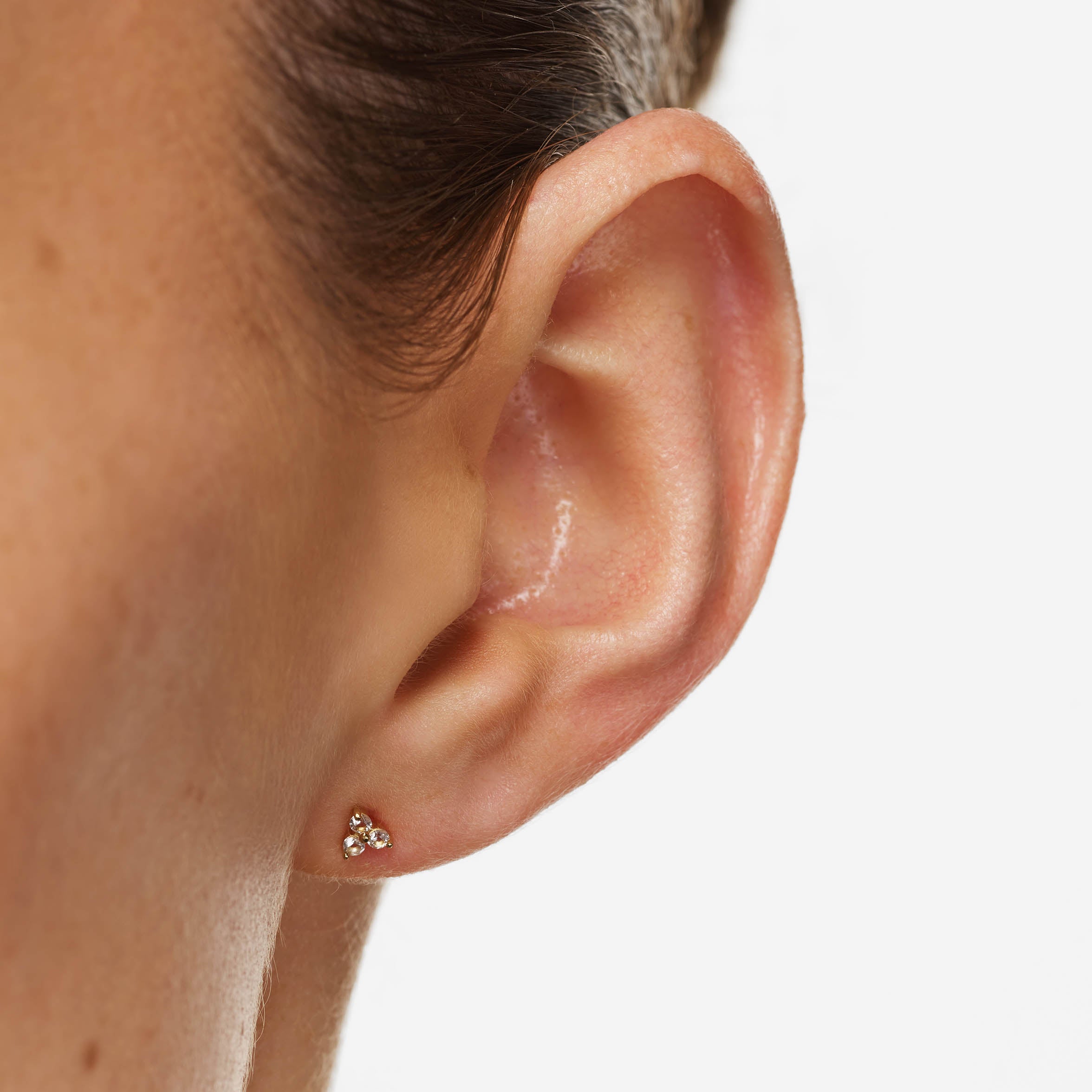 14K Gold White Topaz Micro Trio Stud Earrings - Elegant & Minimalist Jewelry for Everyday Wear, Gift for Her, Wedding, Anniversary & Special Occasions