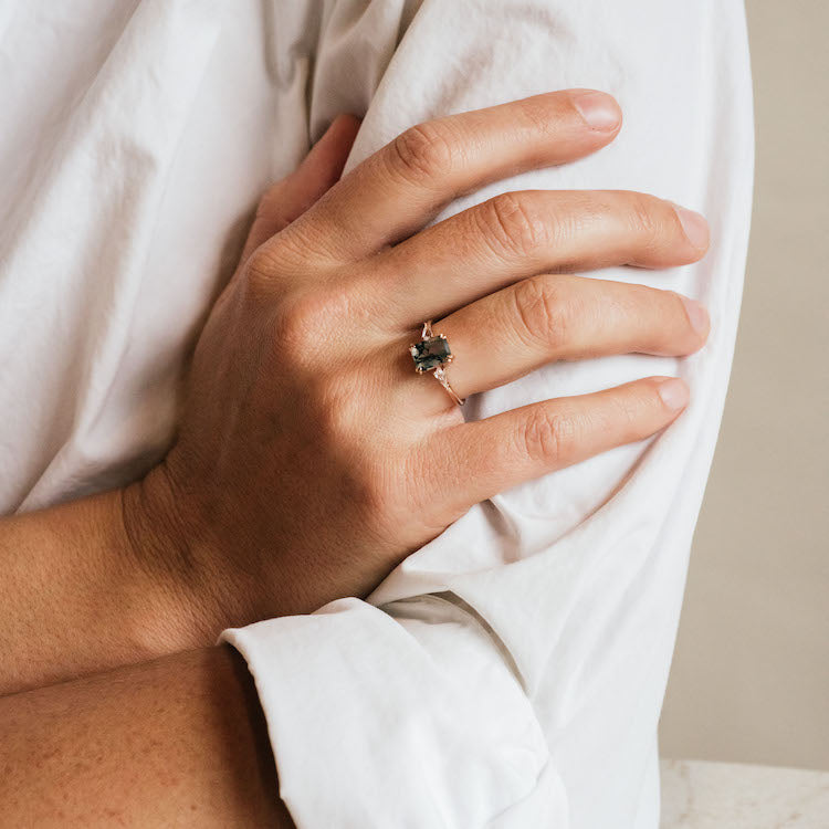 9kt Rose Gold Moss Agate and Topaz Annabelle Ring - Elegant Dainty Stackable Ring for Women, Perfect for Everyday Wear, Anniversary Gifts & Special Occasions