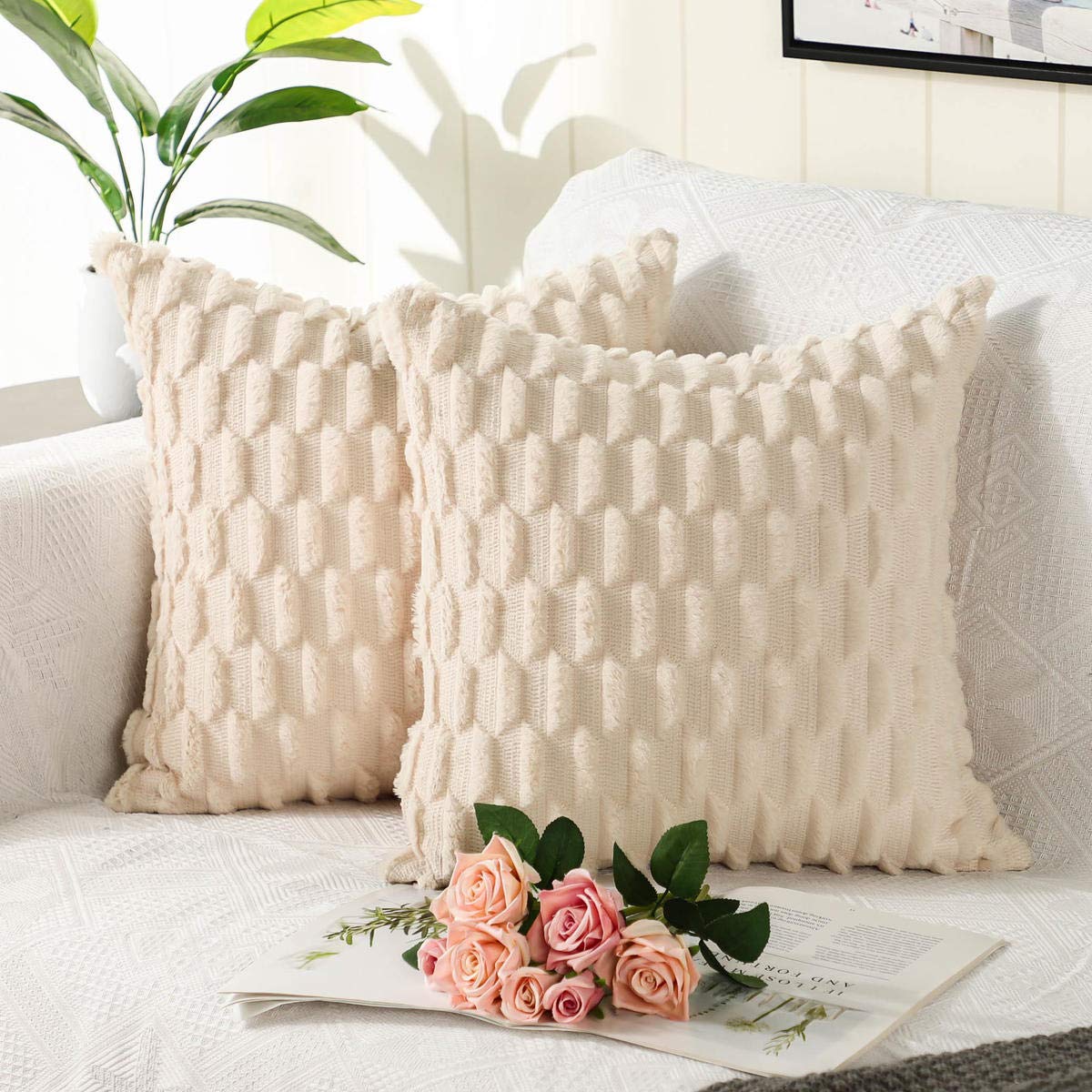 DEELAND 2 Pack Knitted Velvet Throw Pillow Covers - Soft Plush Decorative Cushion Covers for Sofa, Couch & Bedroom - Cozy Home Decor for Living Room, Bed & Dorm