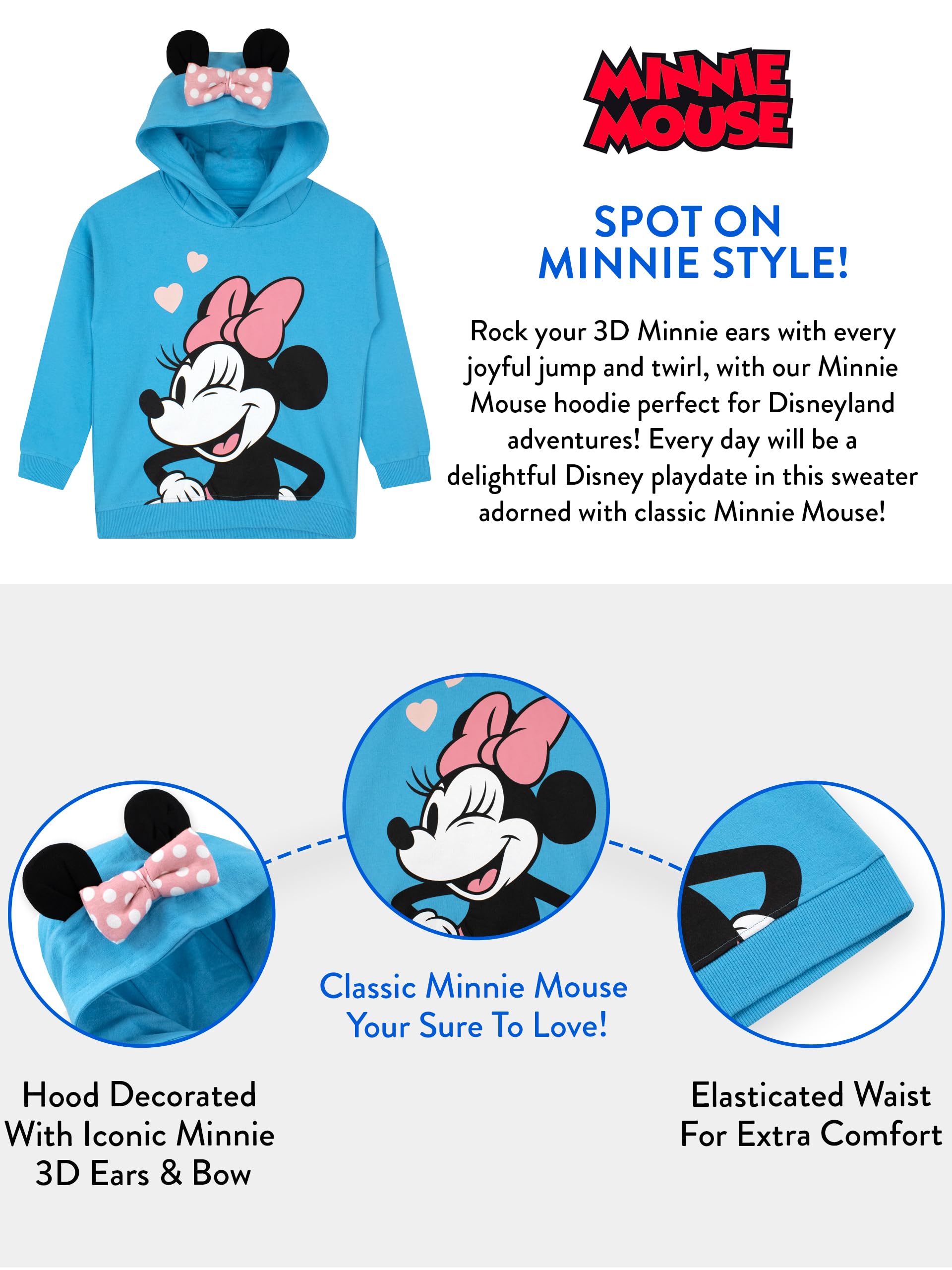Disney Minnie Mouse Hoodie for Girls - Soft Fleece Pullover with Hood - Cute Cartoon Character Sweatshirt for Kids | Perfect for School, Playdates, and Family Outings