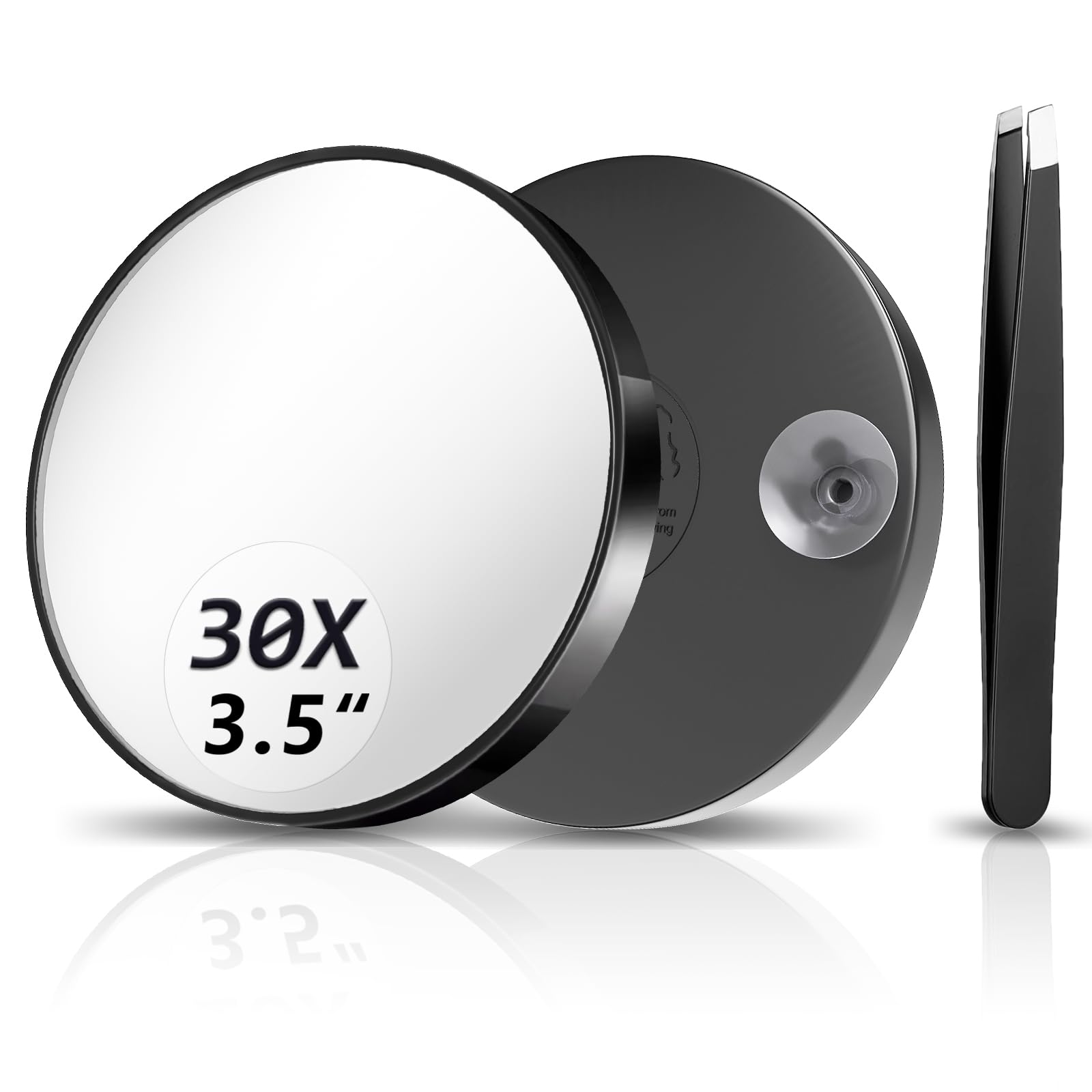30X Magnifying Mirror with Suction Cups & Tweezer - 3.5