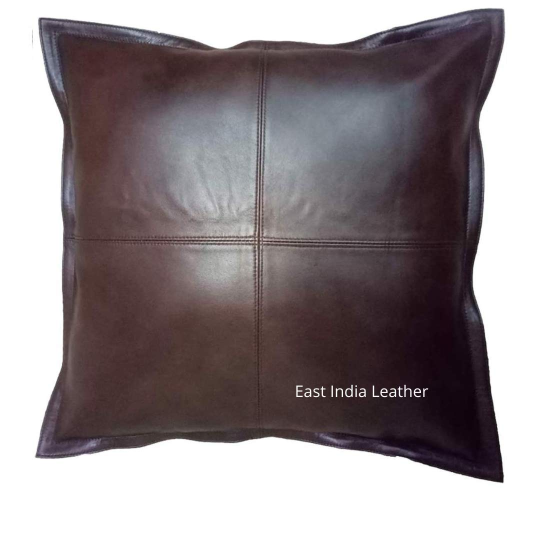Premium Genuine Leather Pillow Covers 20x20 Inches - Soft EAST INDIA Leather Cushion Cases for Sofa, Bed & Living Room Decor - Brown Throw Pillow Covers Set of 2 - Luxurious Home & Office Decor Accent Pieces