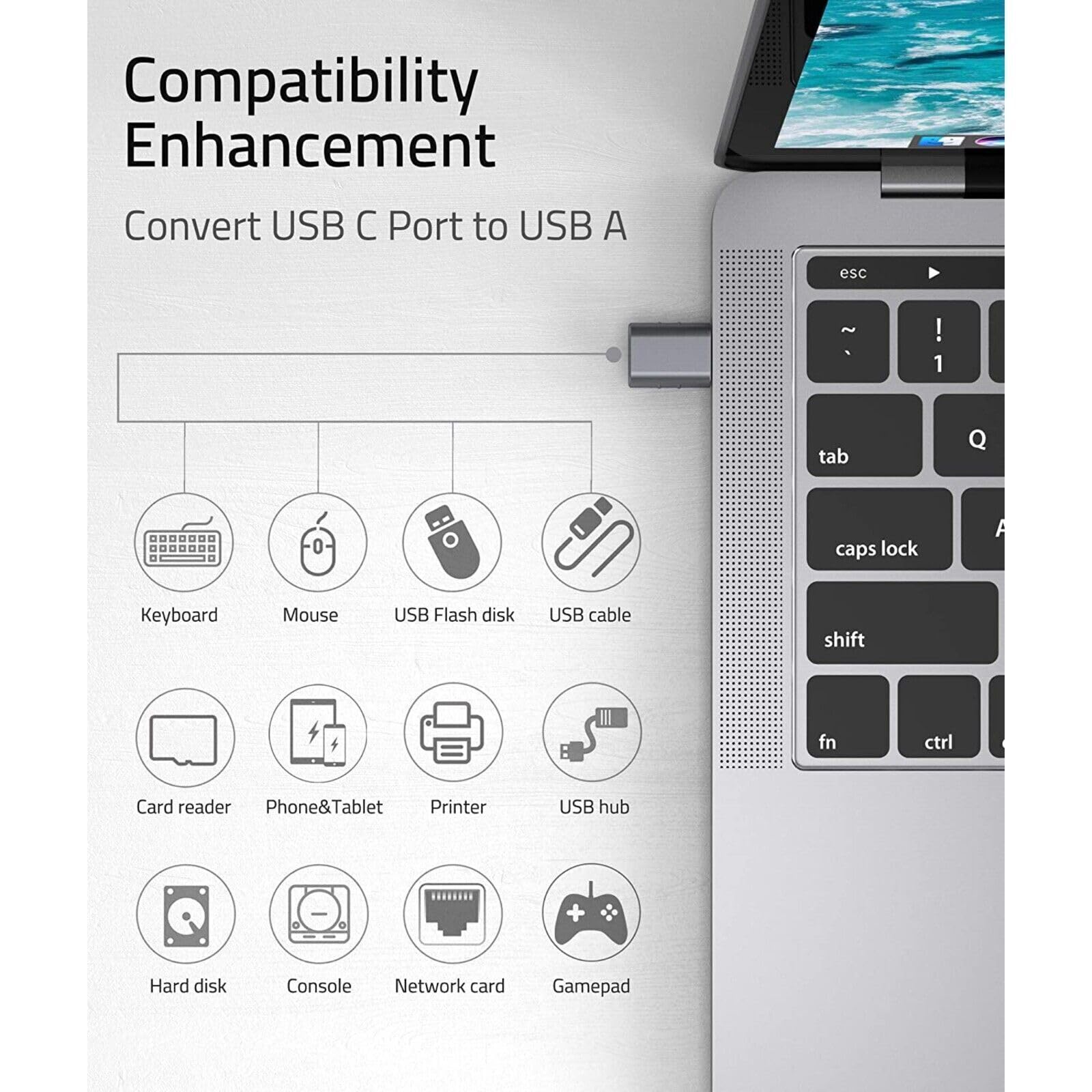 USB C to USB 3.0 Adapter - USB C Male to USB A Female OTG Converter - Compatible with iPhone 15/16, iPad Pro/Air 4th/Mini 6th Gen - Fast Data Transfer for Charging, File Sharing & Device Connectivity