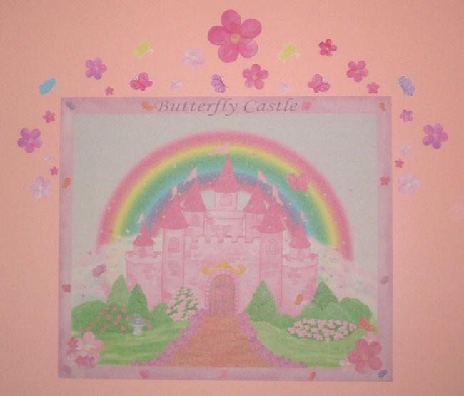 Butterfly Castle Wall Mural - Pink Floral Fantasy Decal for Girls Bedroom Decor | Perfect for Nursery, Kids Room & Playroom Design
