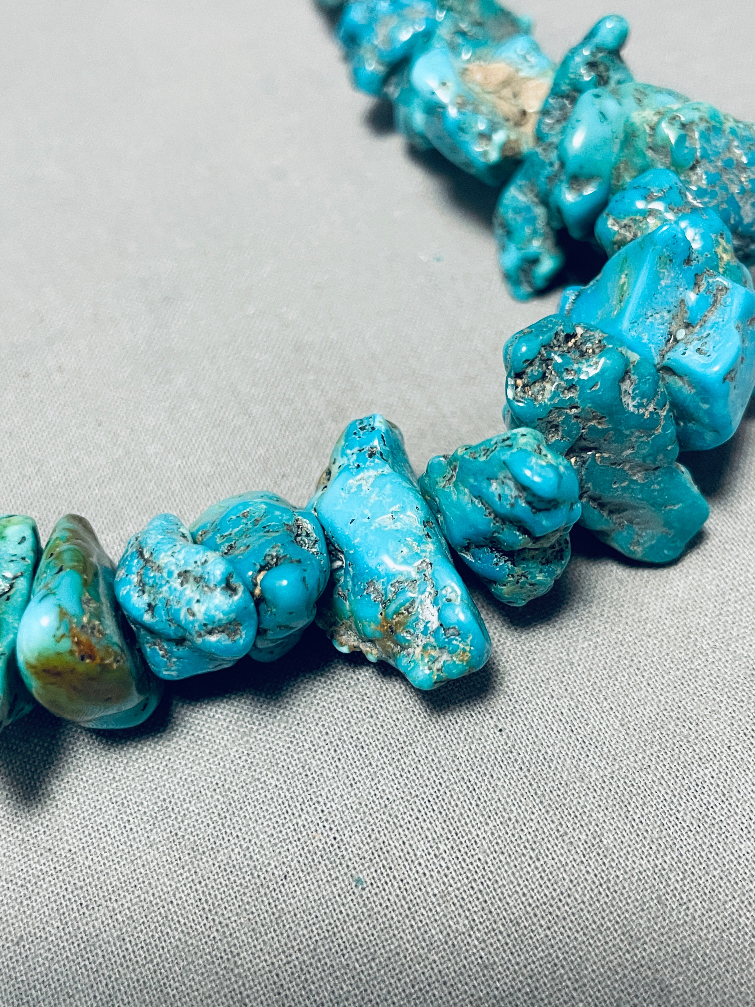 180 Gram Vintage Native American Navajo Chunky Nugget Turquoise Sterling Silver Necklace - Handmade Jewelry for Women, Boho Style Accessory, Perfect for Festivals & Special Occasions
