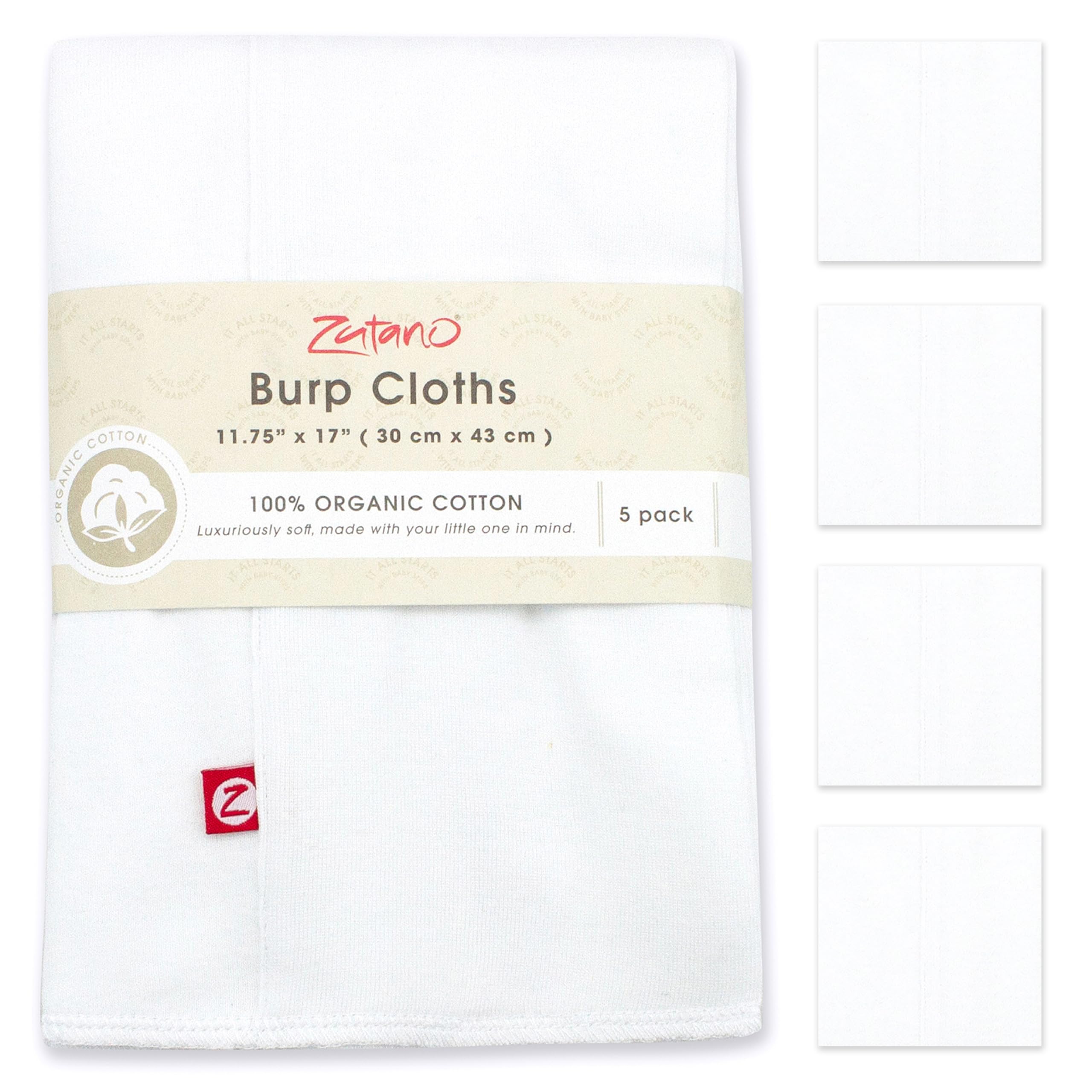 Organic Baby Burp Cloths 5-Pack - Soft Cotton Spit-Up Rags for Newborns & Infants | Ultra Absorbent Unisex Burping Cloths | Essential Baby Shower Gift | Perfect for Feeding, Diaper Changes & On-the-Go Use (White)